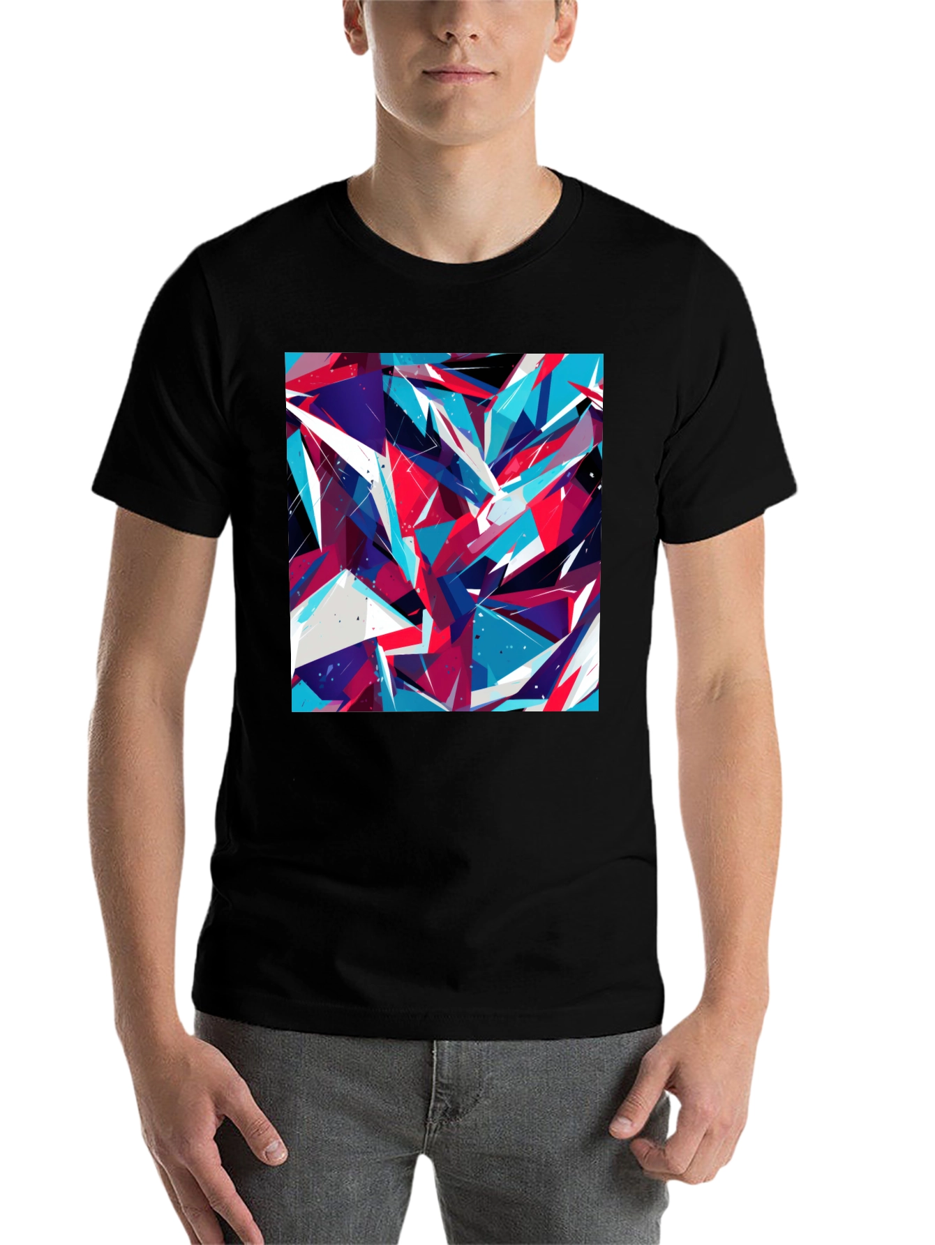 Black Abstract Geometric Print Black T-Shirt view 7