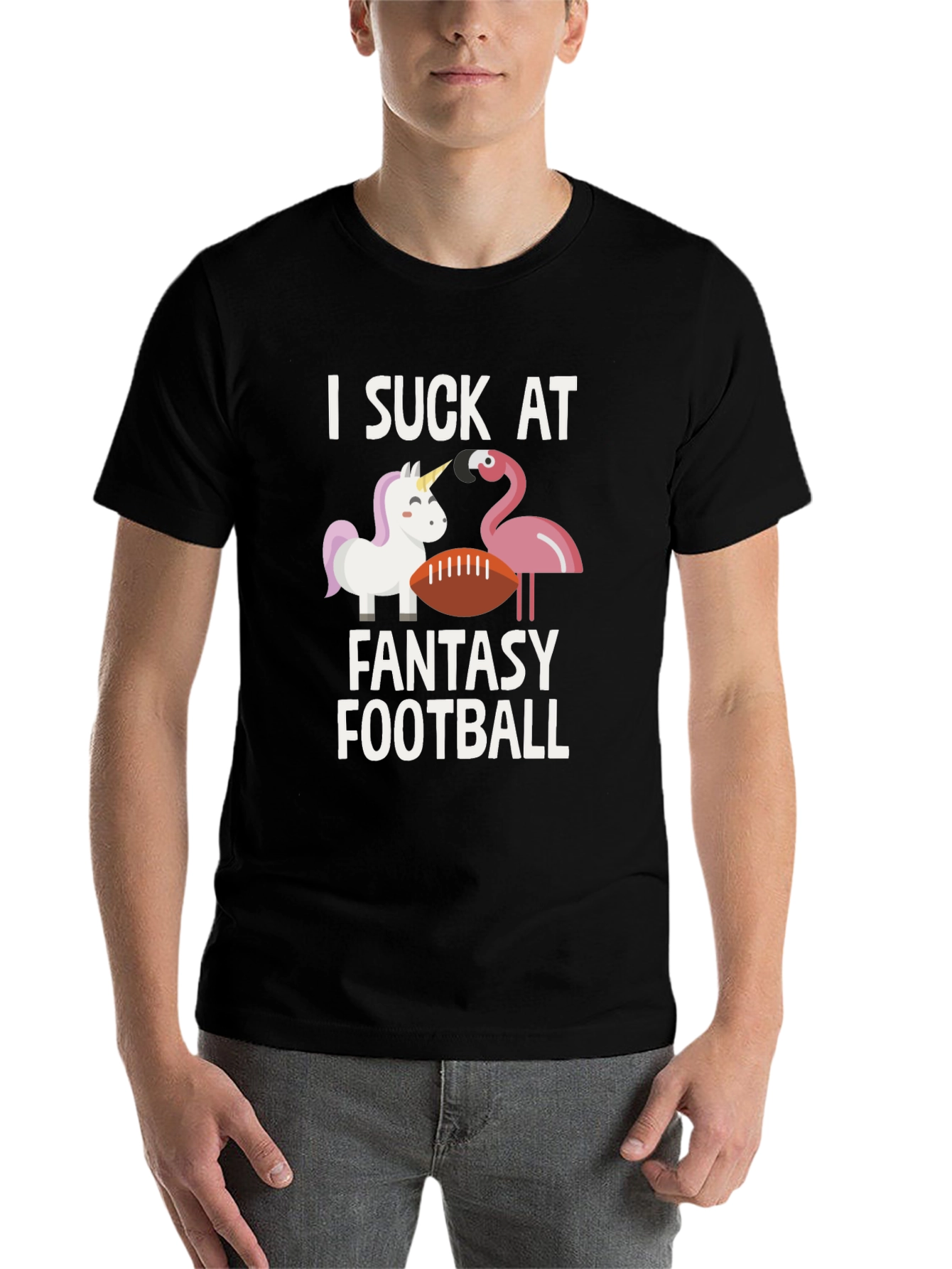 Black I Suck at Fantasy Football T-Shirt view 7