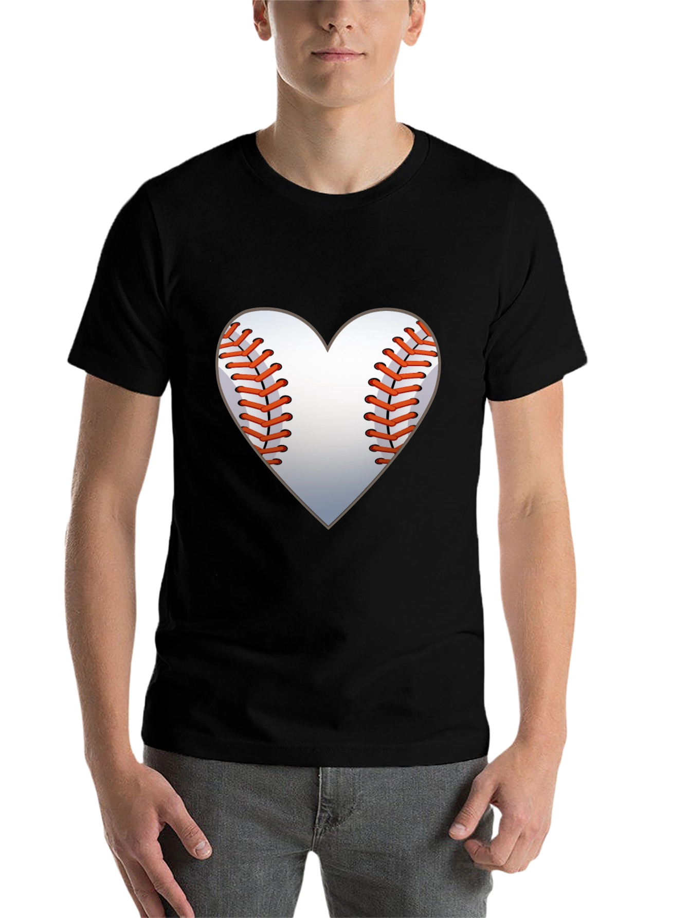 Black Baseball Heart Graphic Tee - Black Cotton Shirt view 7
