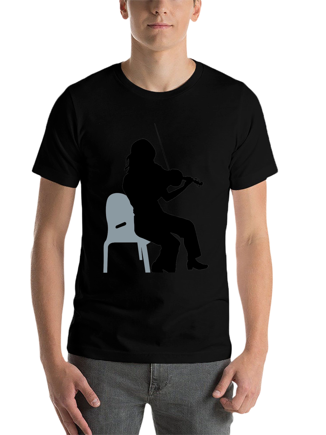 Black Violinist Silhouette Graphic Tee - Unisex Black T-Shirt view 7