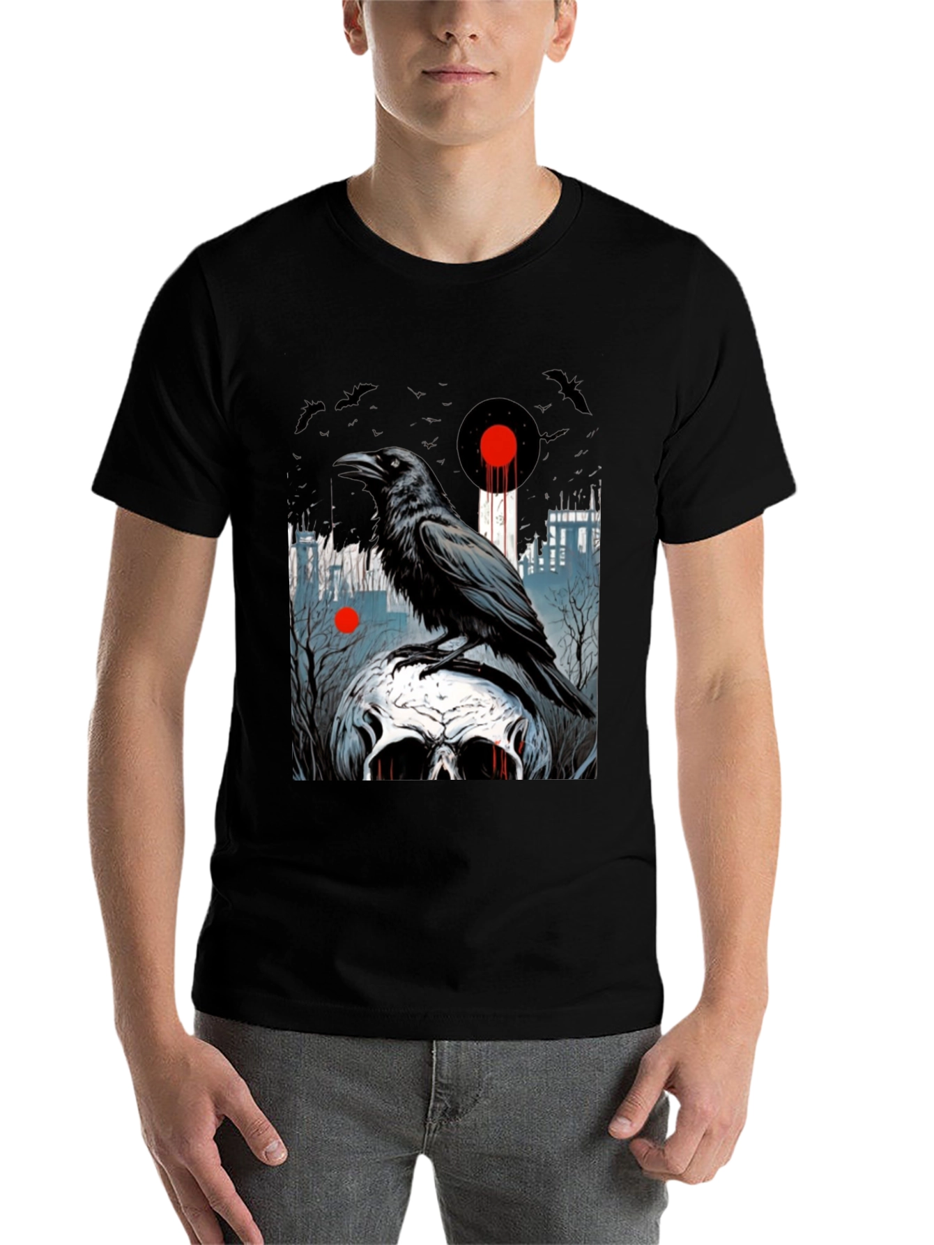 Black Raven Skull Graphic Tee - Dark Gothic Style view 7