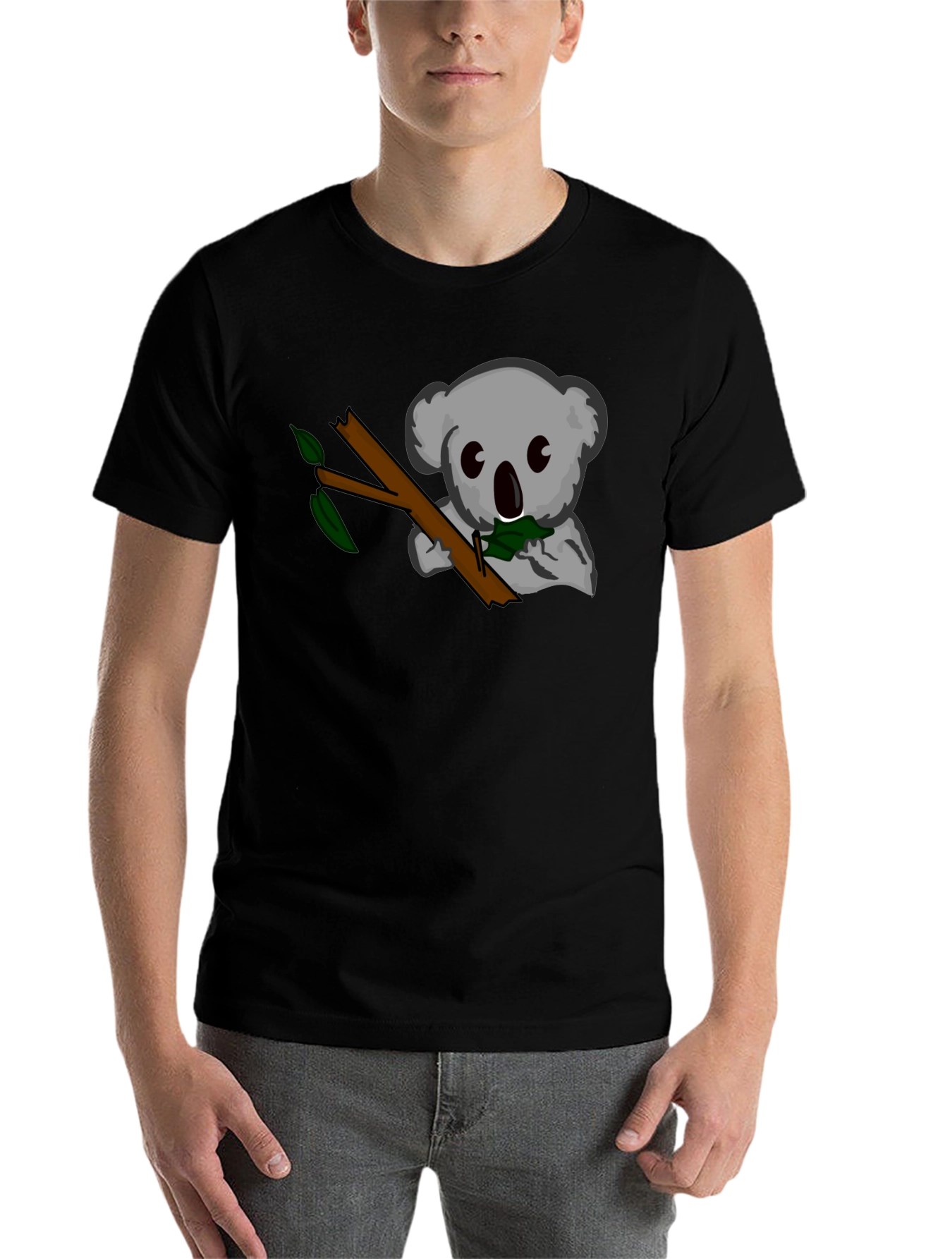 Black Koala Eats Leaves Black T-Shirt view 7