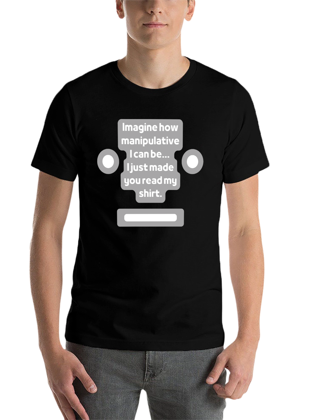 Black Manipulative Robot T-Shirt - Funny Graphic Tee view 7