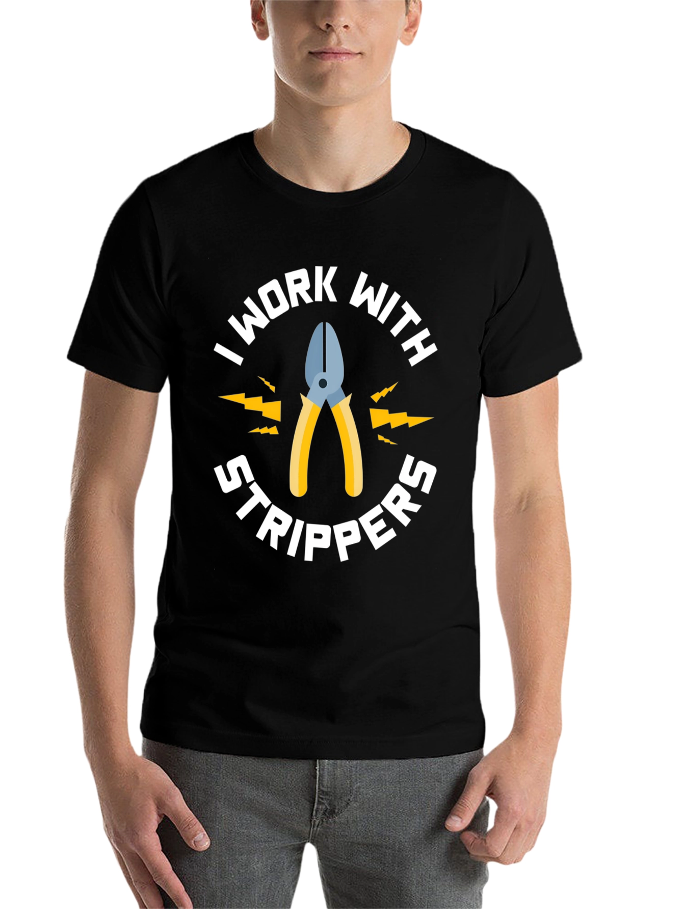 Black I Work With Strippers Funny Electrician T-Shirt view 7