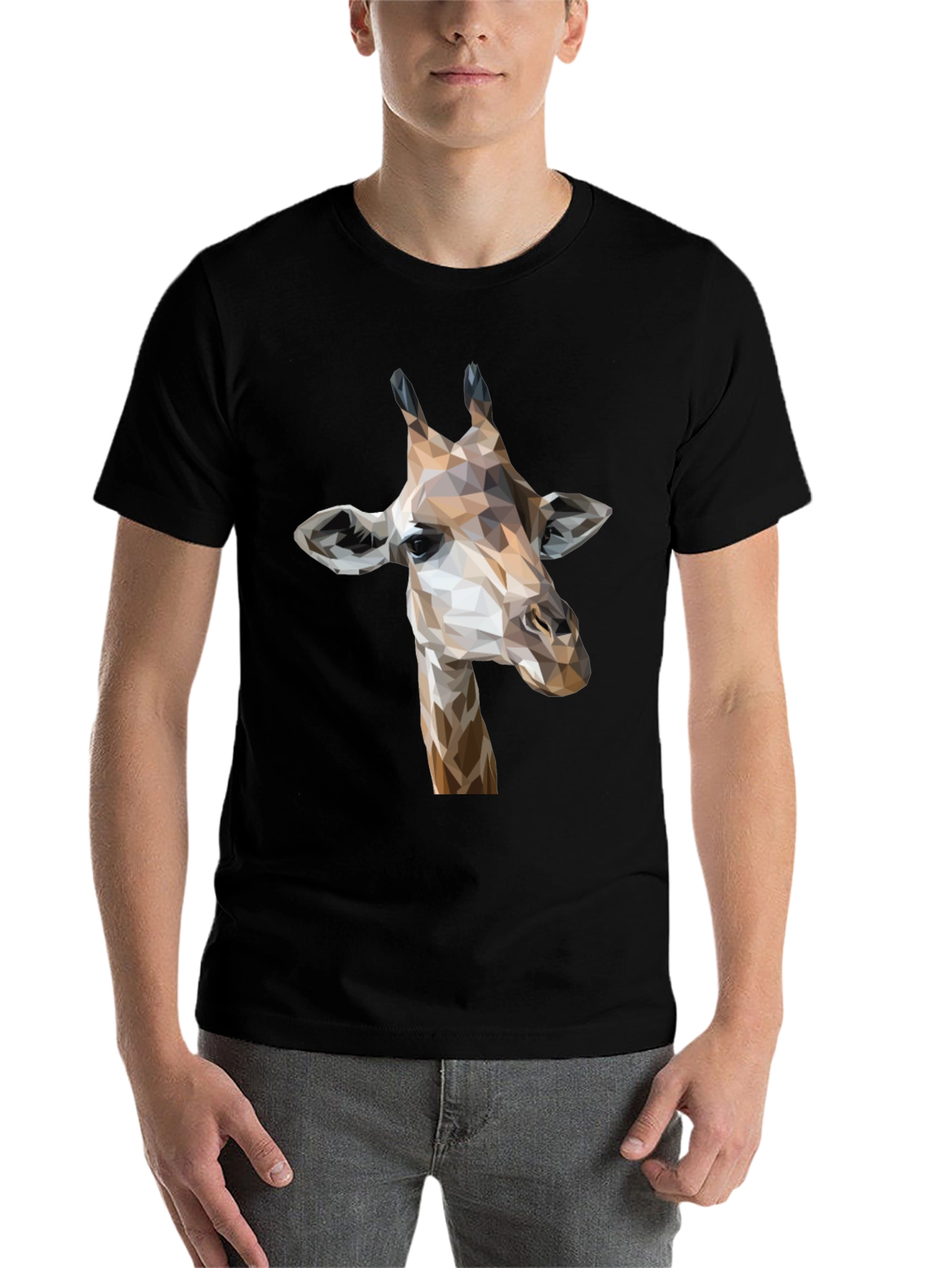 Black Geometric Giraffe Graphic Tee - Modern Animal Print Shirt view 7