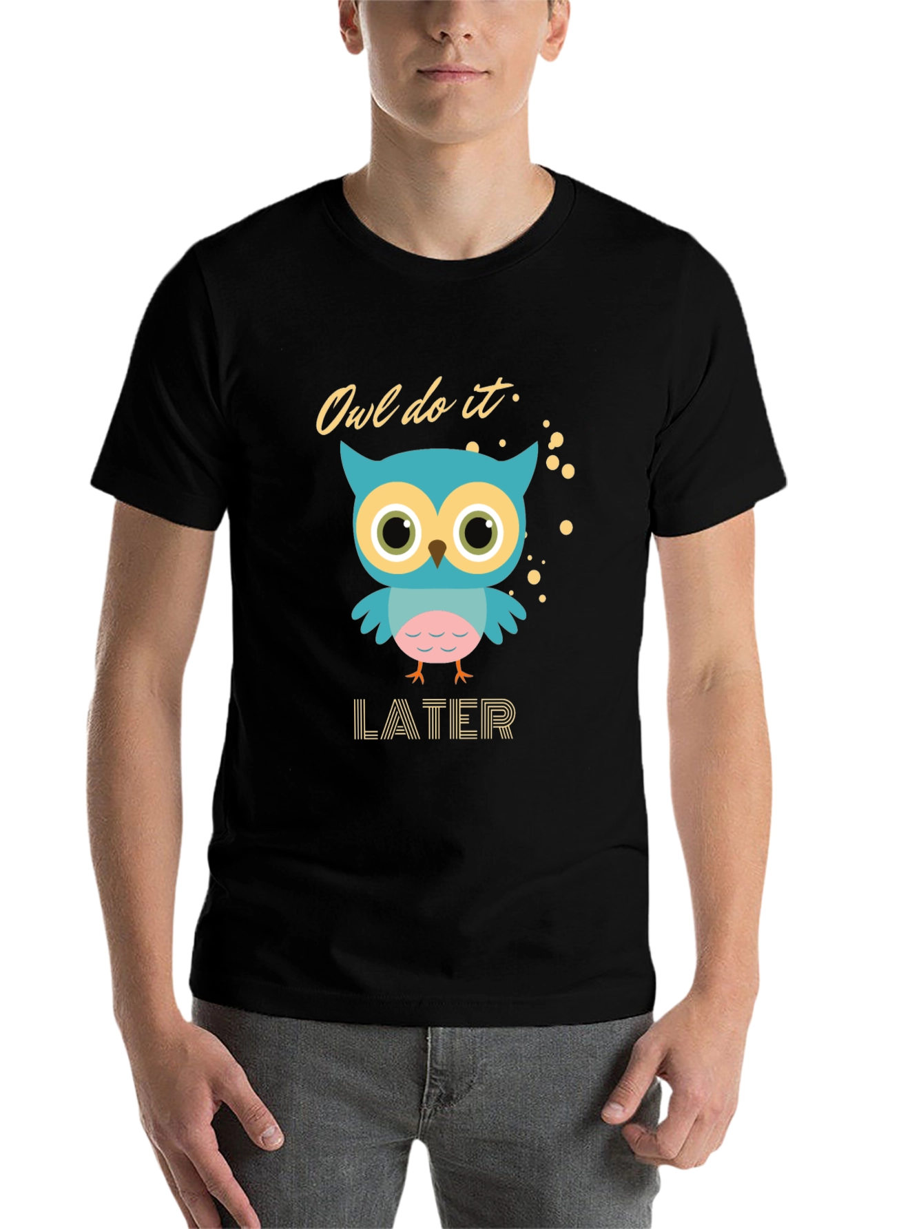Black Owl Do It Later T-Shirt - Funny Bird Graphic Tee view 7