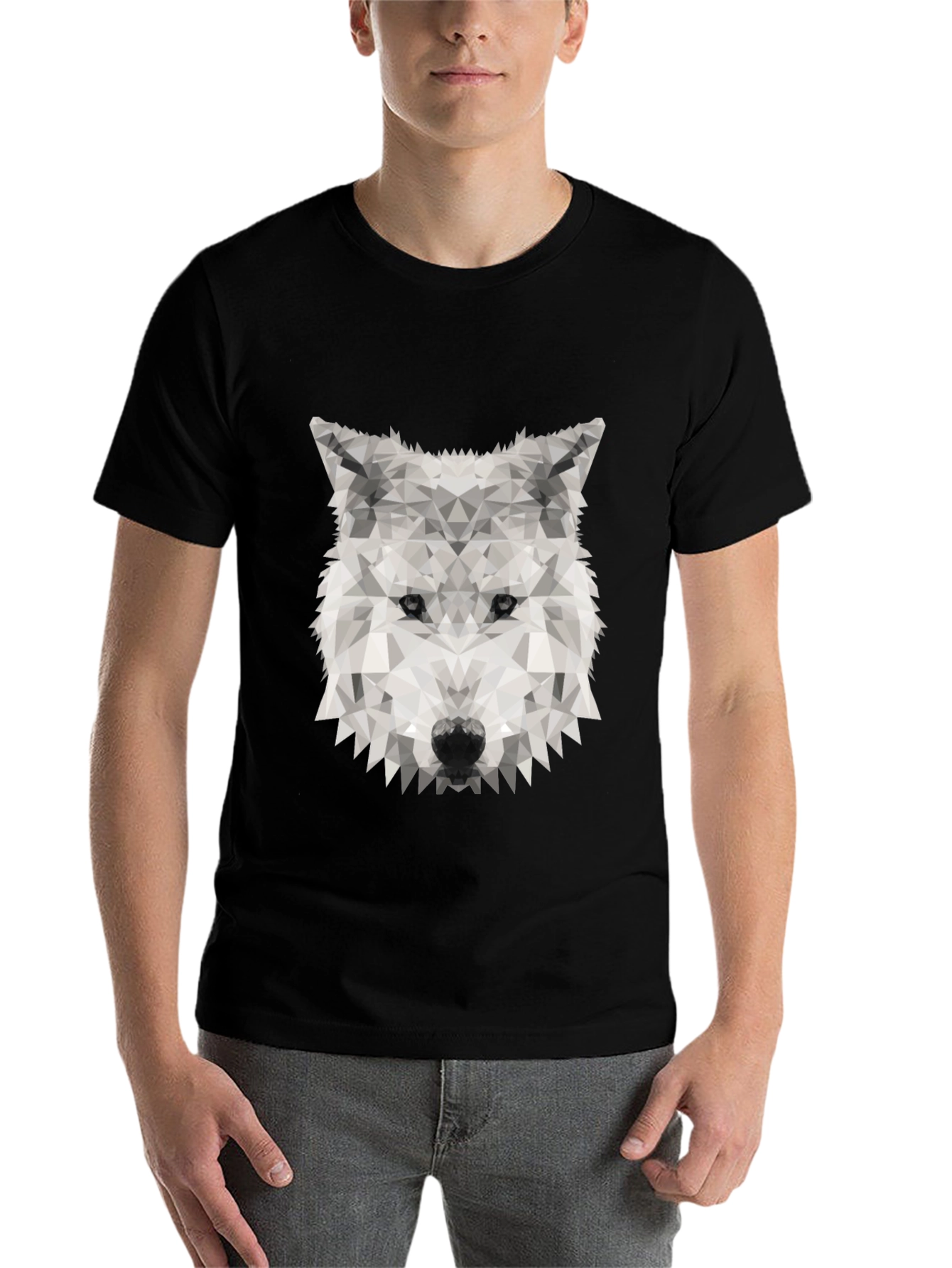 Black Geometric Wolf Graphic Tee - Stylish Black T-Shirt view 7