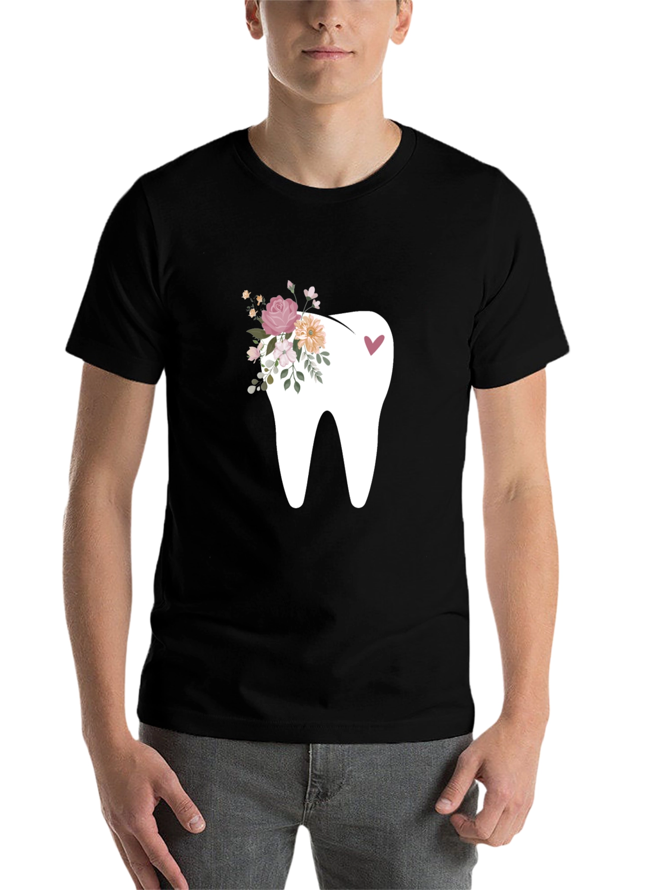 Black Floral Tooth Graphic Tee - Black view 7
