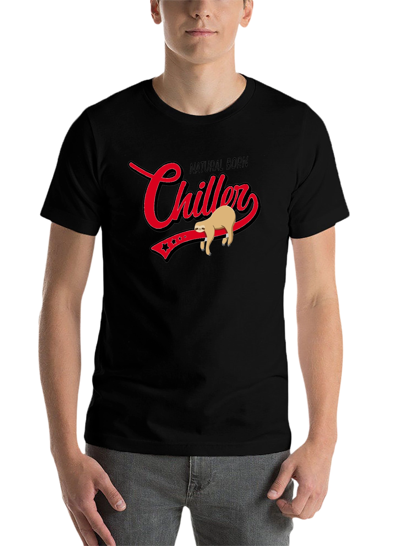 Black Natural Born Chiller Sloth Graphic T-Shirt view 7