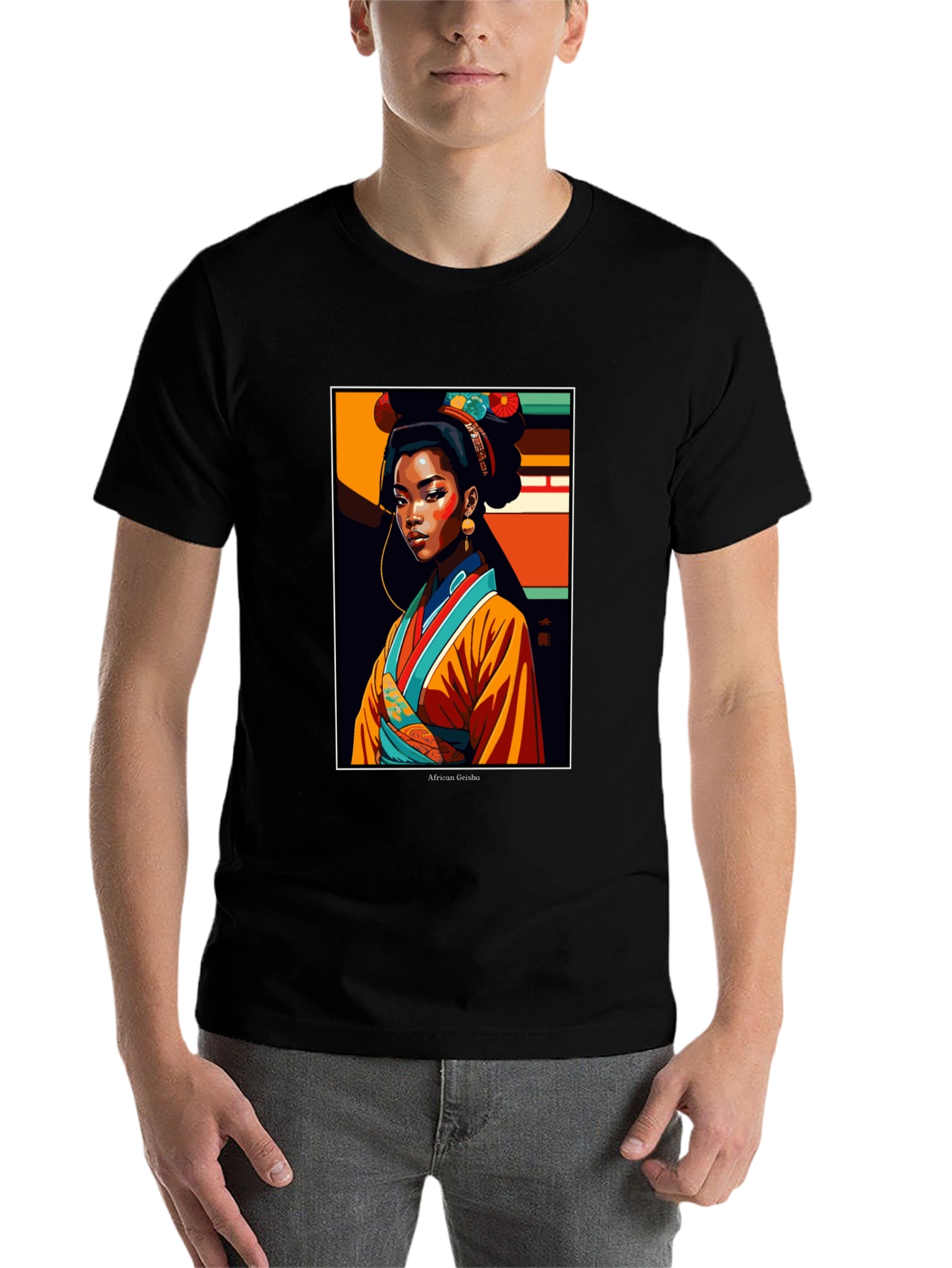 Black African Geisha Graphic Tee - Stylish Unisex T-Shirt view 7