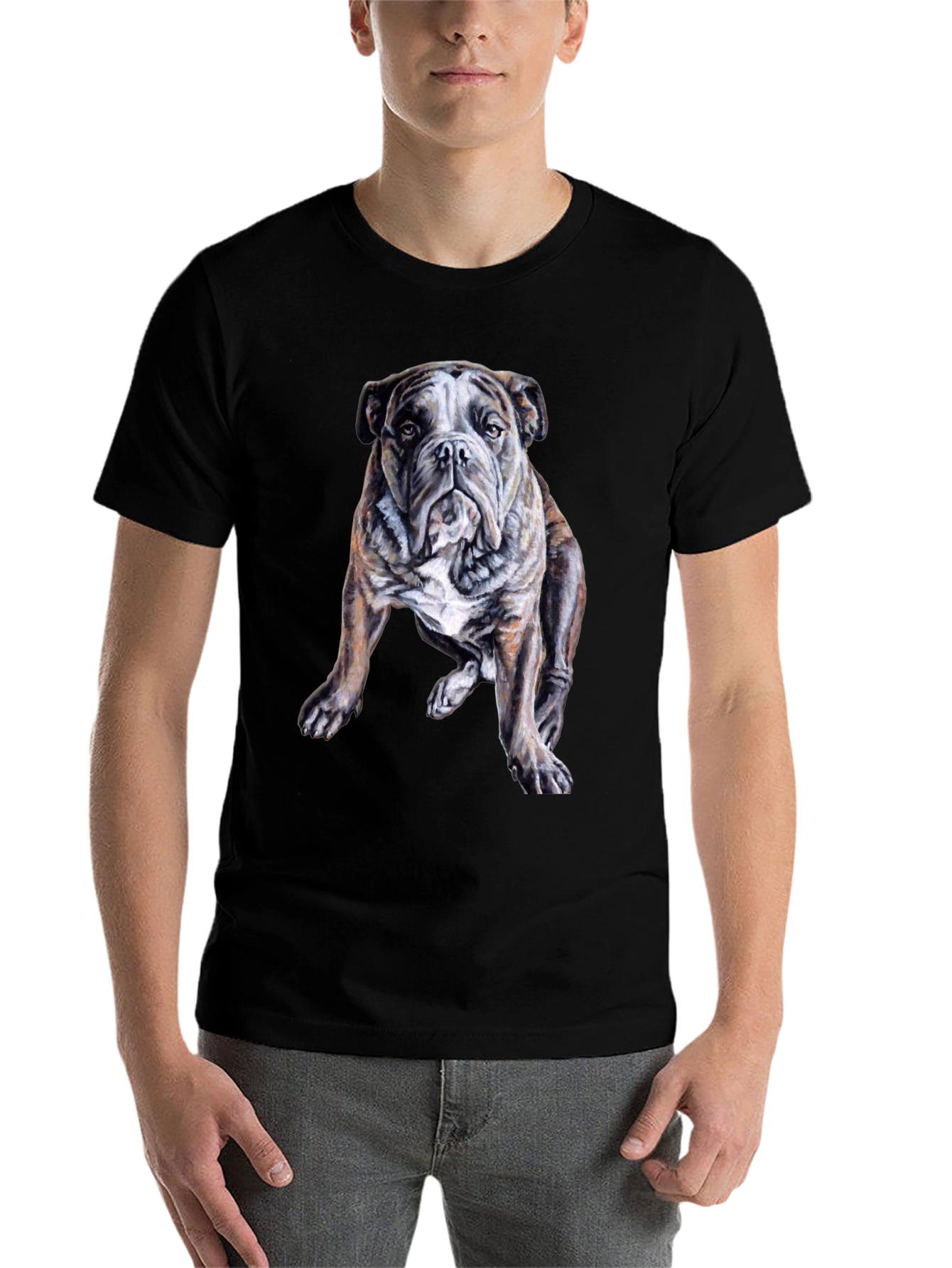 Black Bulldog Graphic Print Men's Black T-Shirt view 7
