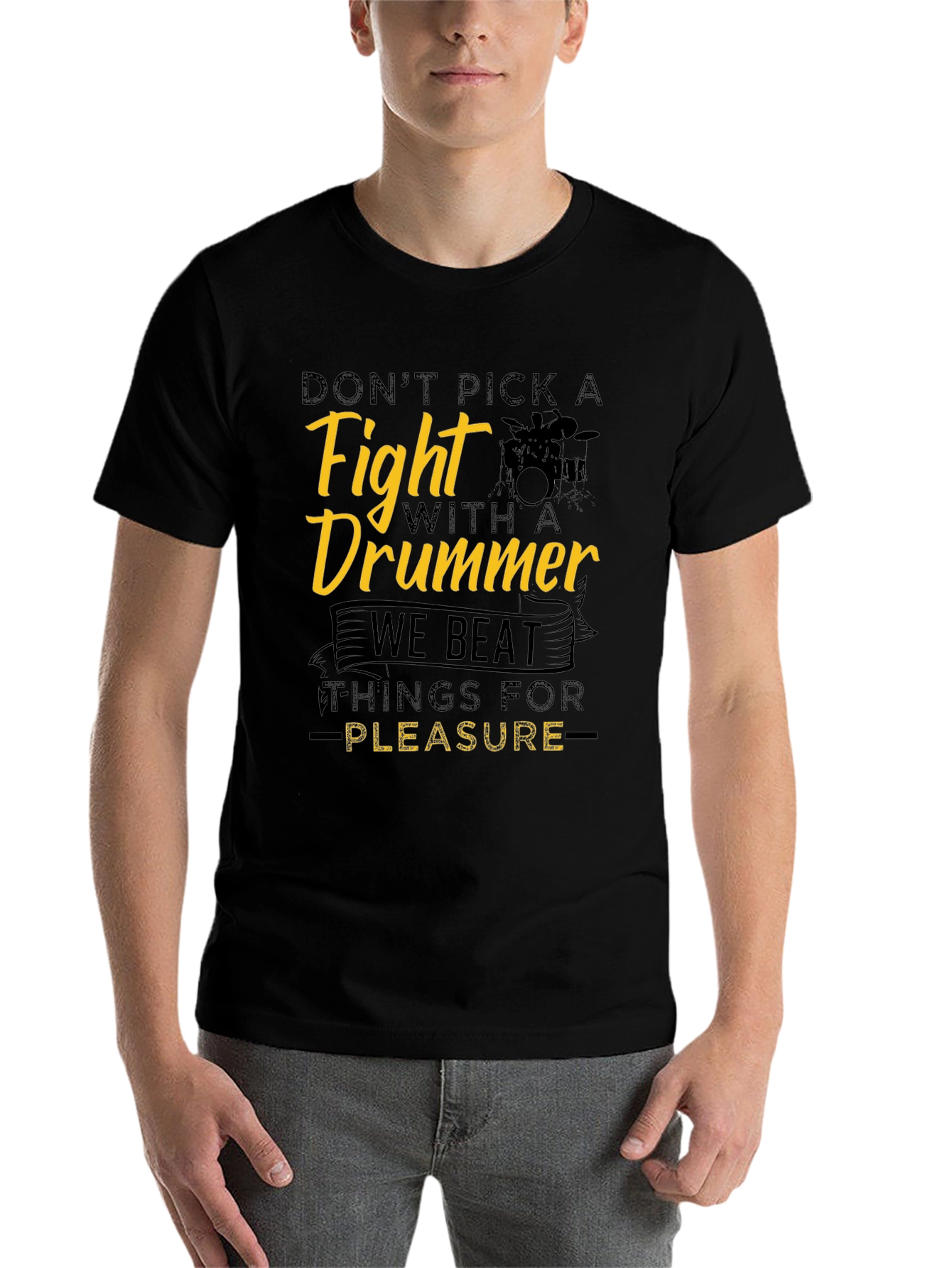 Black Don't Pick a Fight Drummer Black T-Shirt view 7