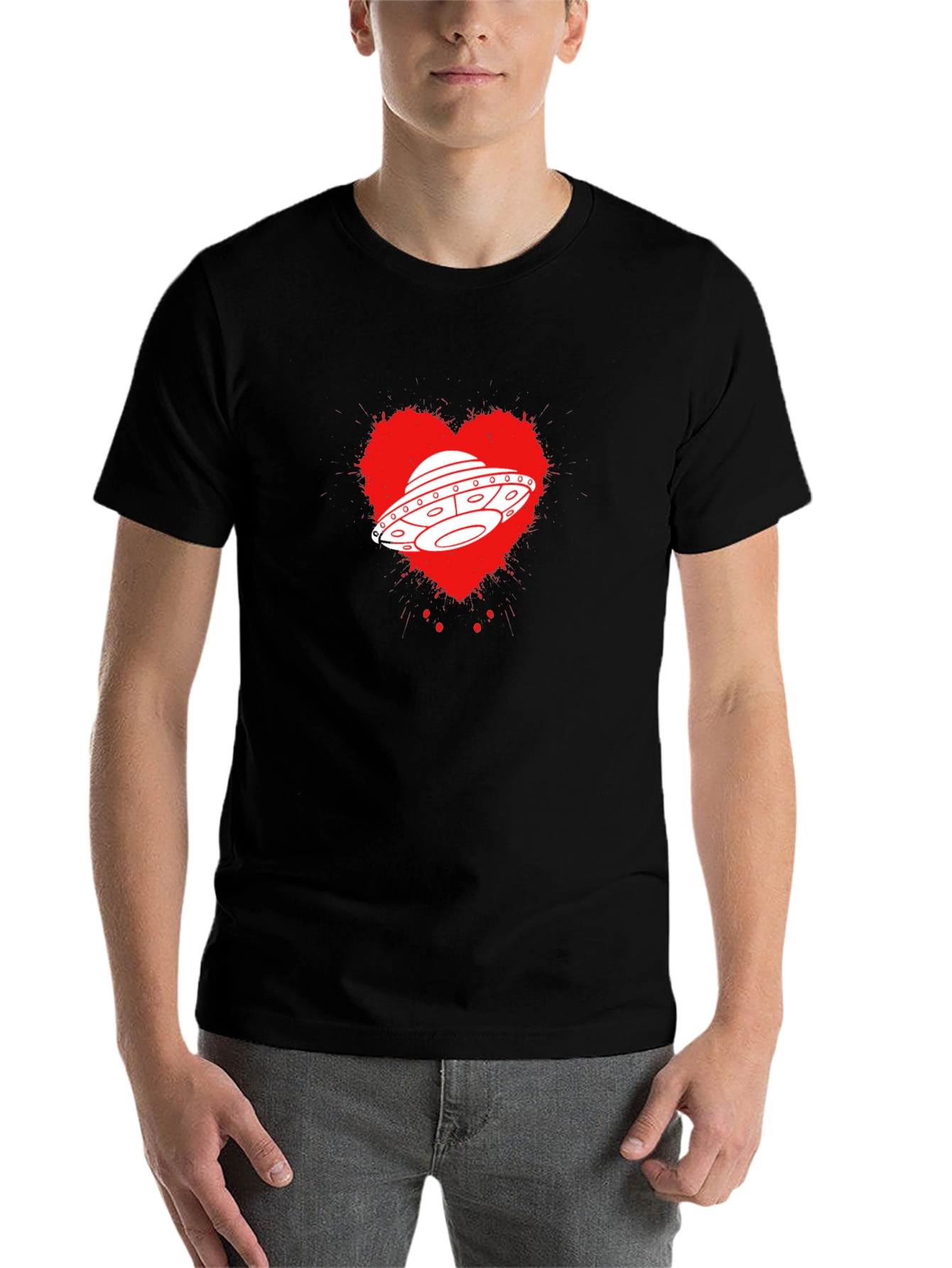 Black UFO Heart Graphic T-Shirt - Black view 7