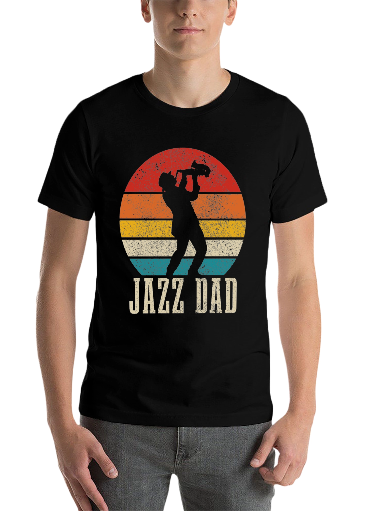 Black Jazz Dad Graphic Tee - Retro Sunset Design view 7