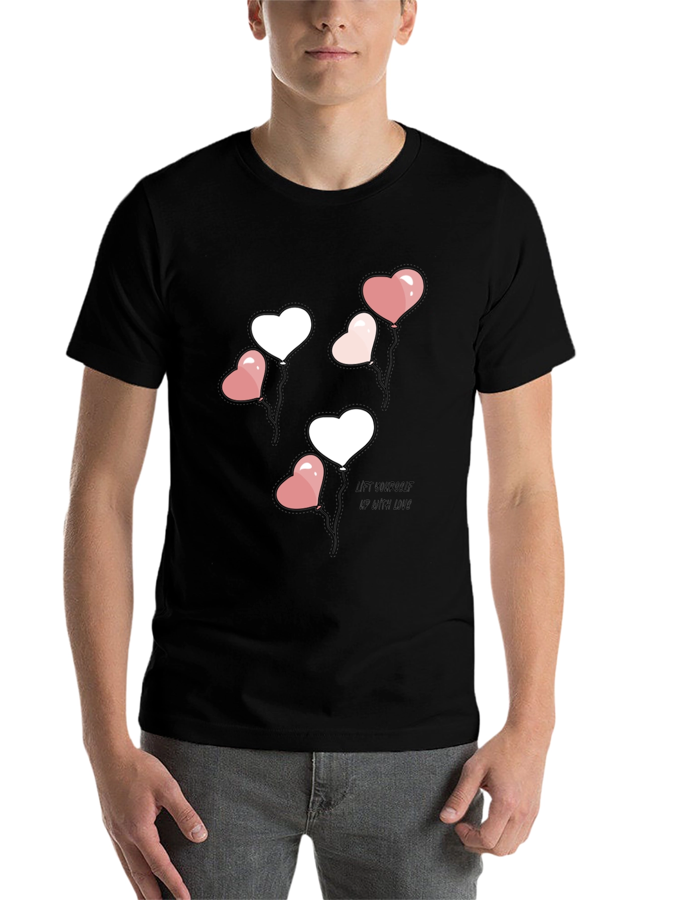 Black Heart Balloons Graphic Tee - Lift Yourself Up With Love view 7