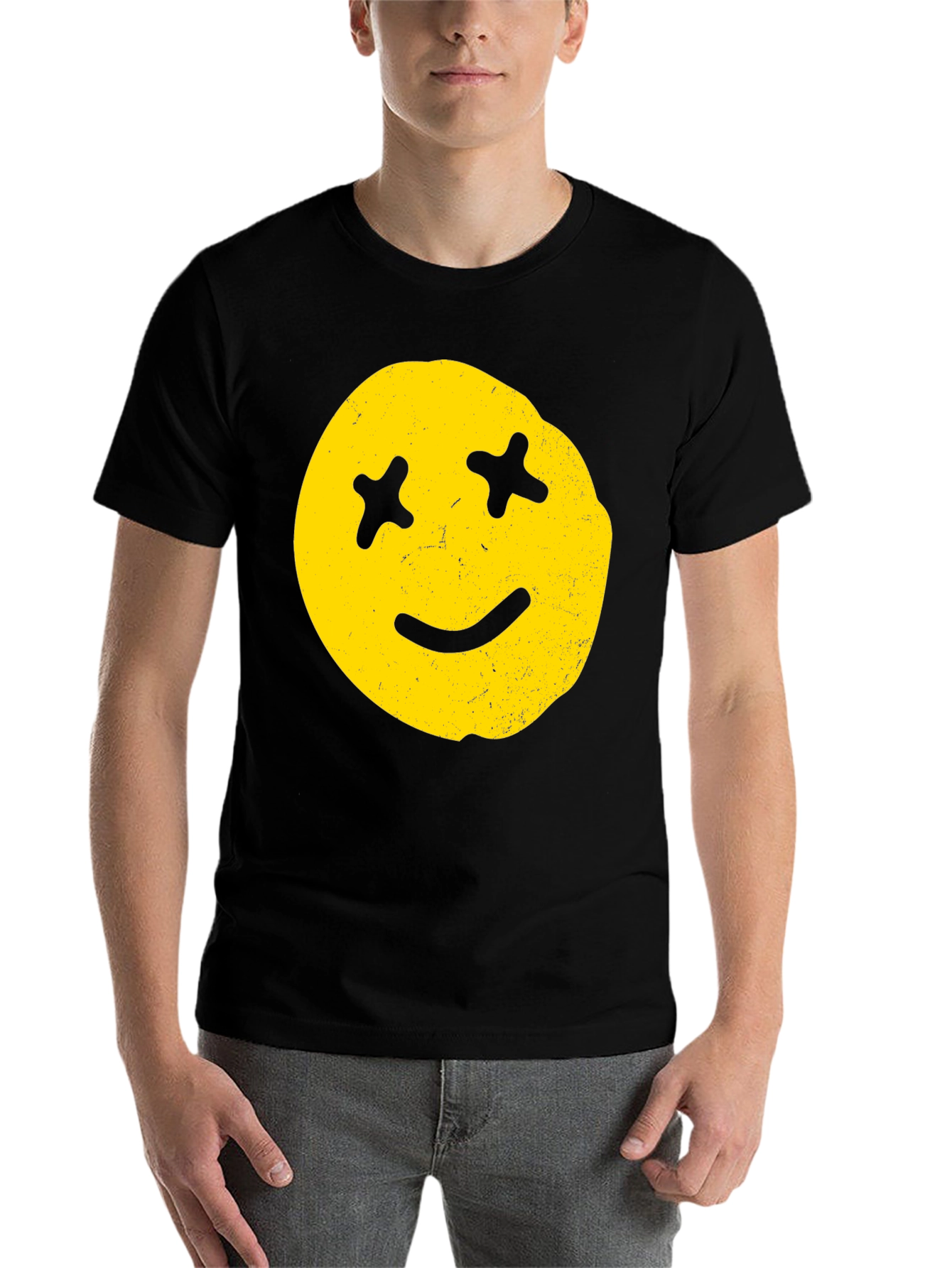 Black Distressed Smiley Face Graphic Tee view 7