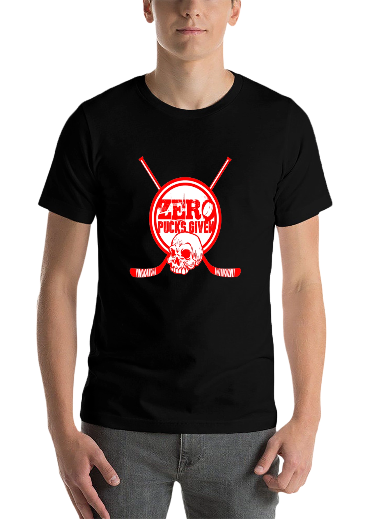Black Zero Pucks Given Hockey Graphic T-Shirt view 7