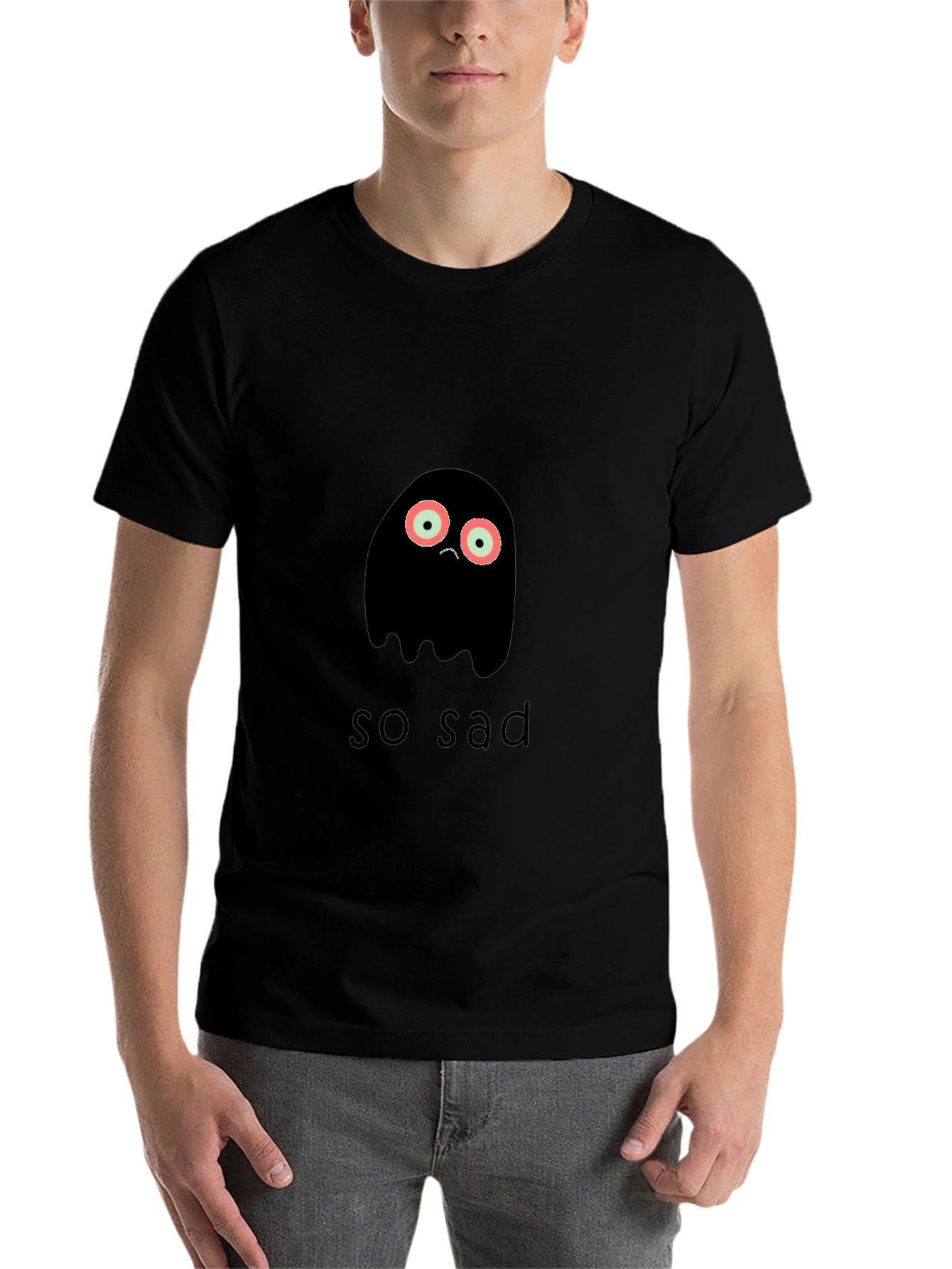 Black Sad Ghost Graphic Tee - Unisex Black T-Shirt view 7
