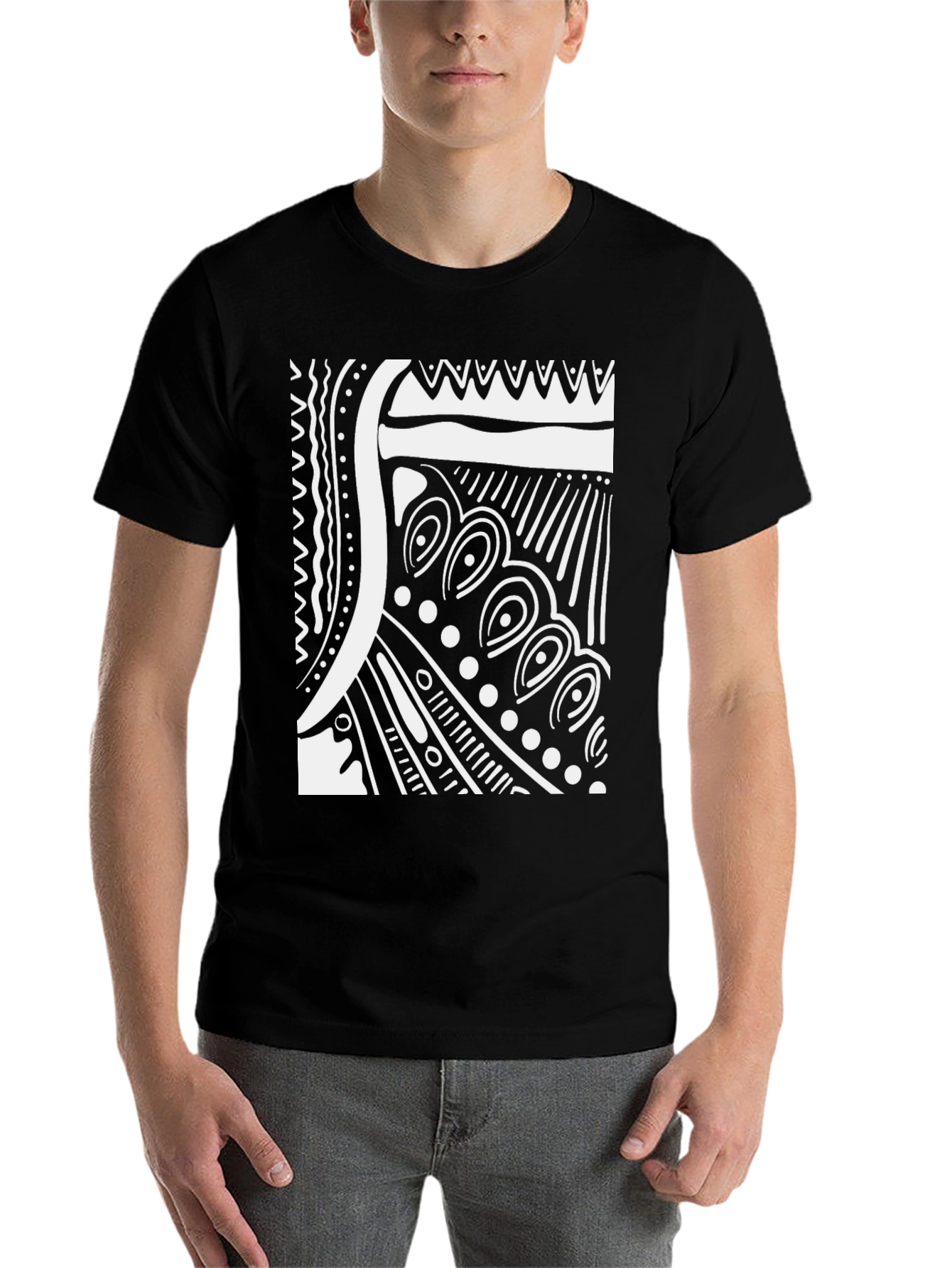 Black Abstract Tribal Design Black T-Shirt view 7