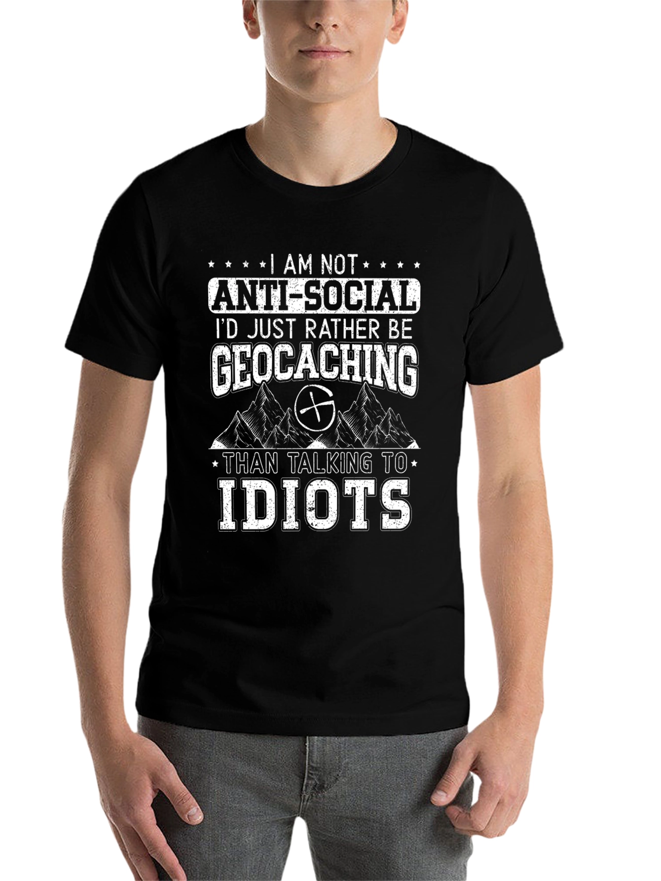 Black Funny Geocaching T-Shirt - Anti-Social Geocacher Tee view 7