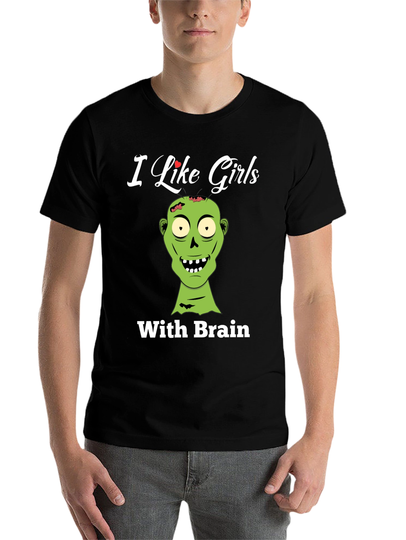 Black Zombie Lover T-Shirt - I Like Girls With Brains! view 7