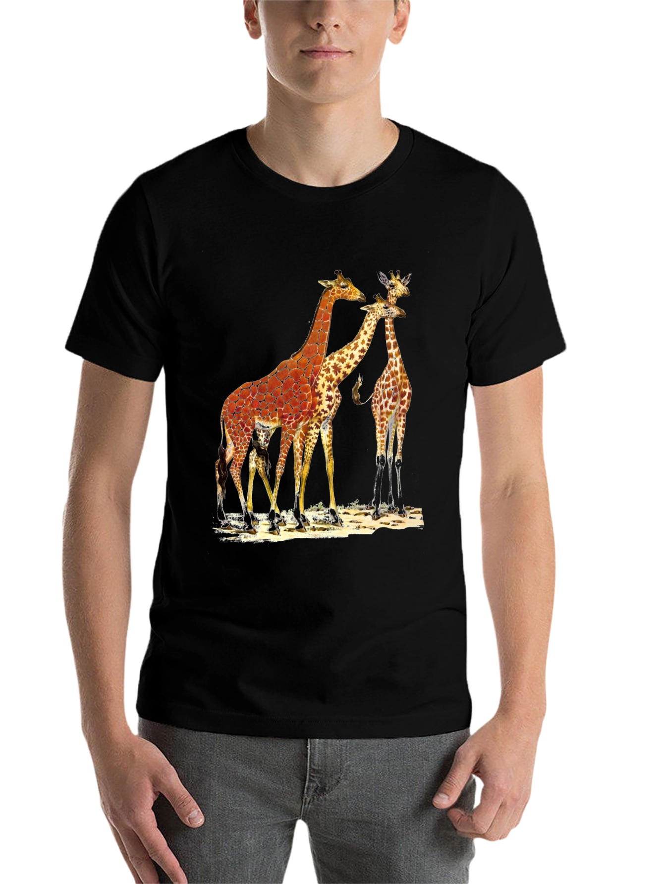 Black Giraffe Graphic Print Black T-Shirt view 7