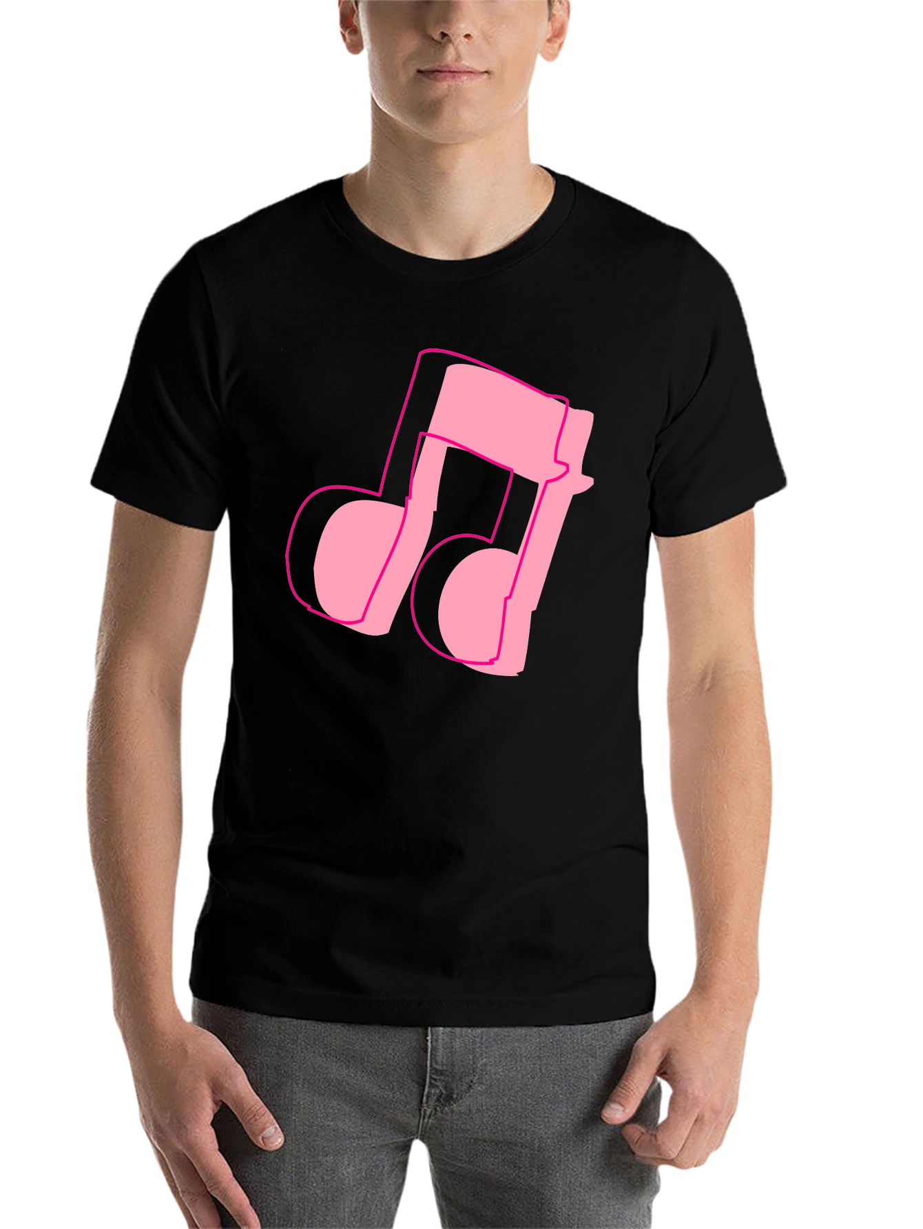 Black Pink Music Note Graphic Black T-Shirt view 7