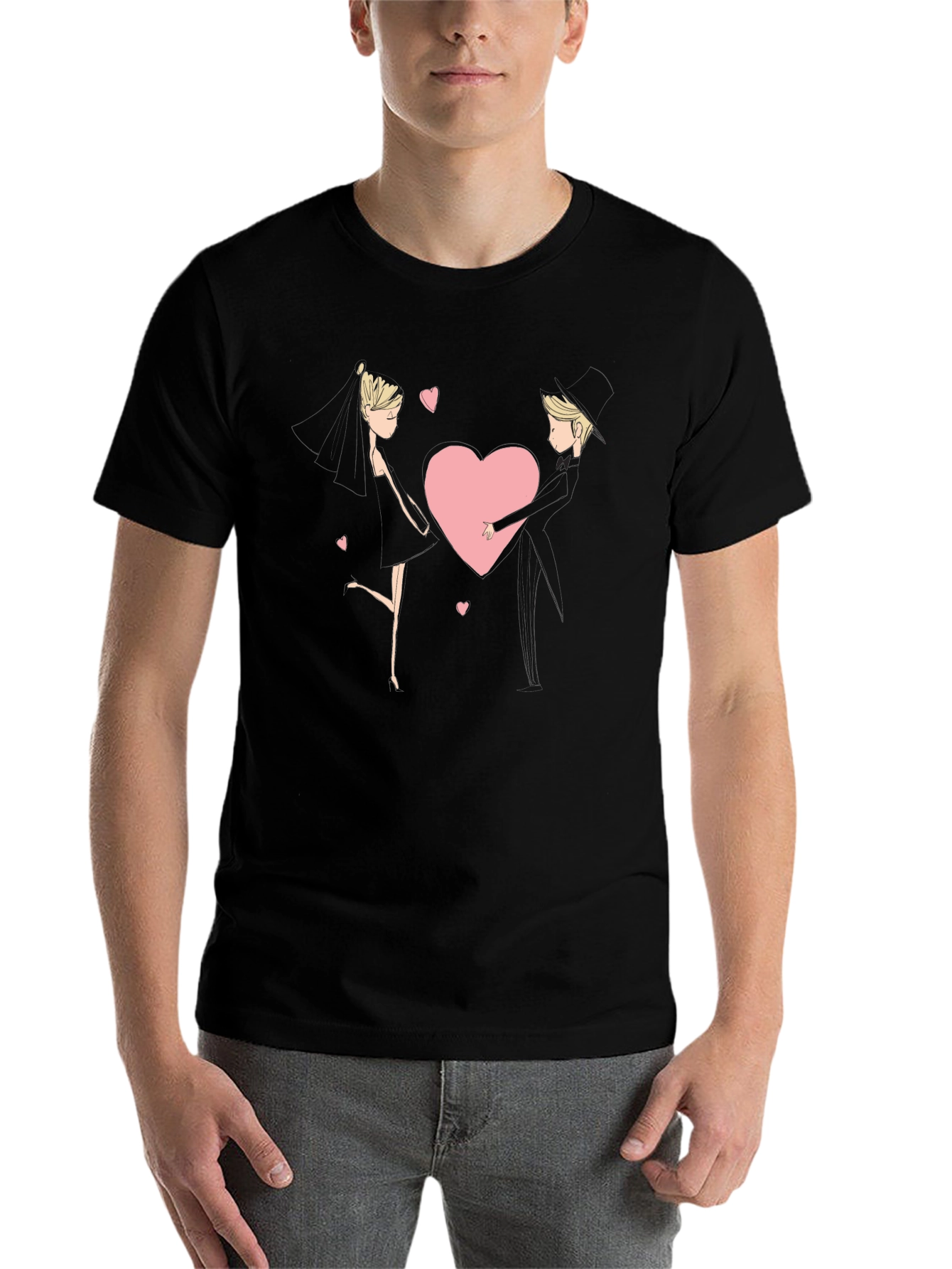 Black Romantic Couple Heart Graphic Black T-Shirt view 7