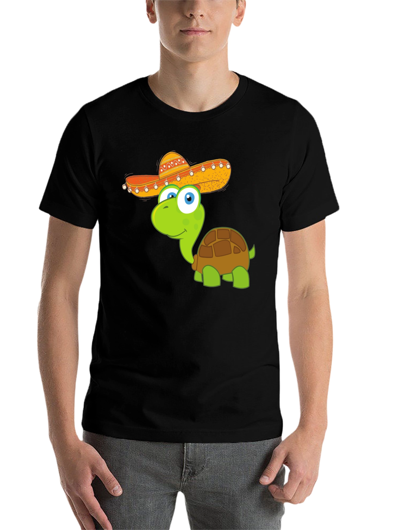 Black Cartoon Turtle with Sombrero T-Shirt view 7