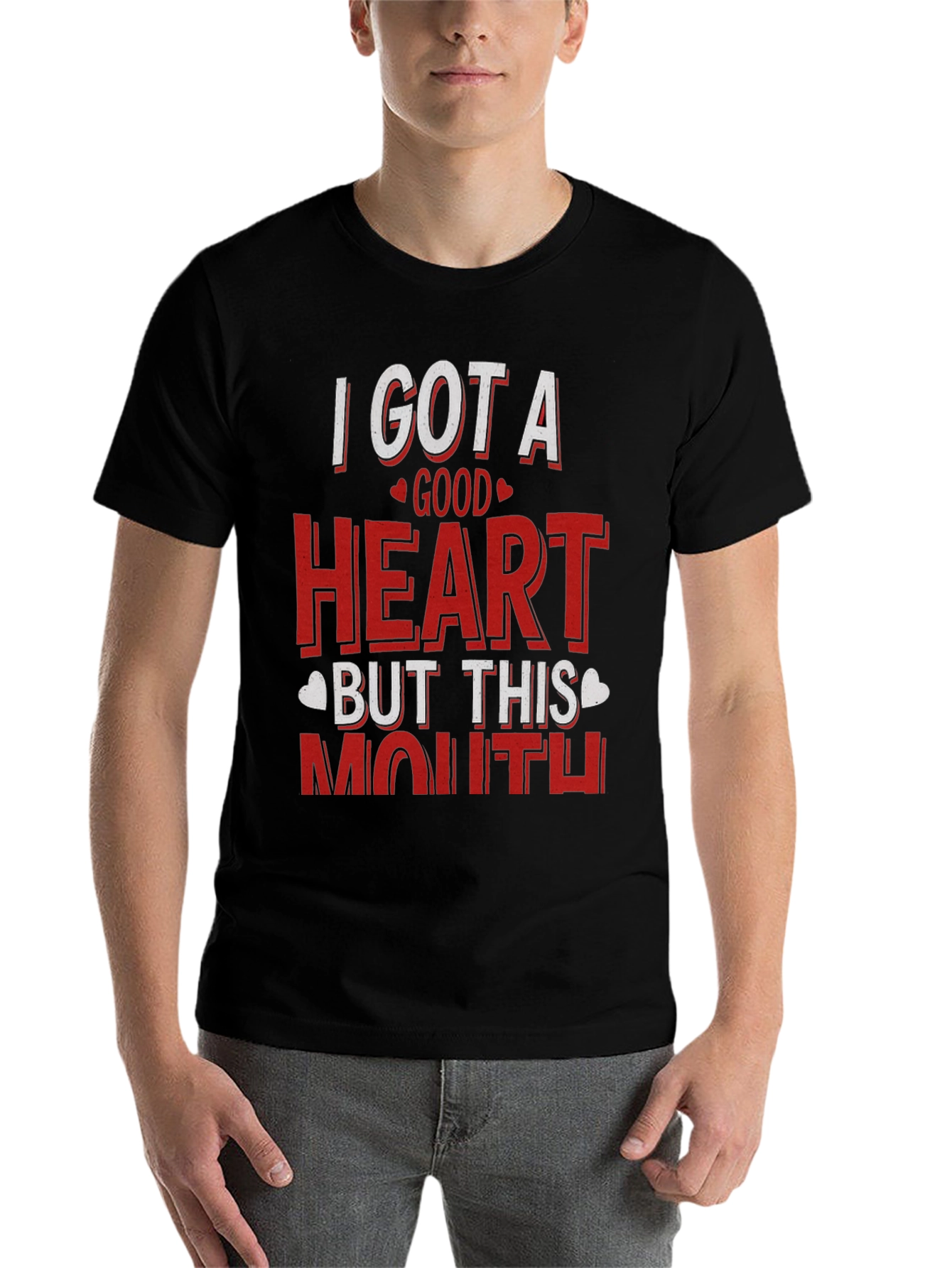 Black Funny "I Got A Good Heart But This Mouth" T-Shirt view 7