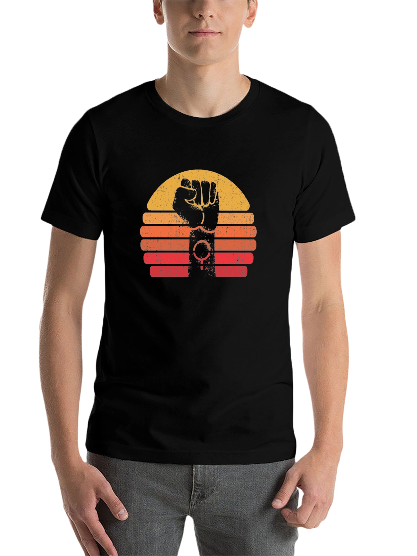 Black Retro Feminist Fist T-Shirt - Black view 7