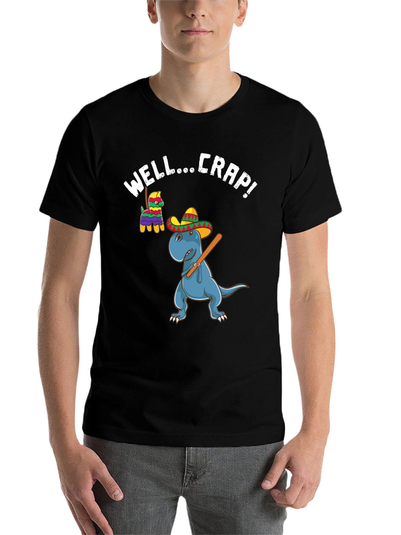 Black Dinosaur Piñata Funny Graphic T-Shirt view 7