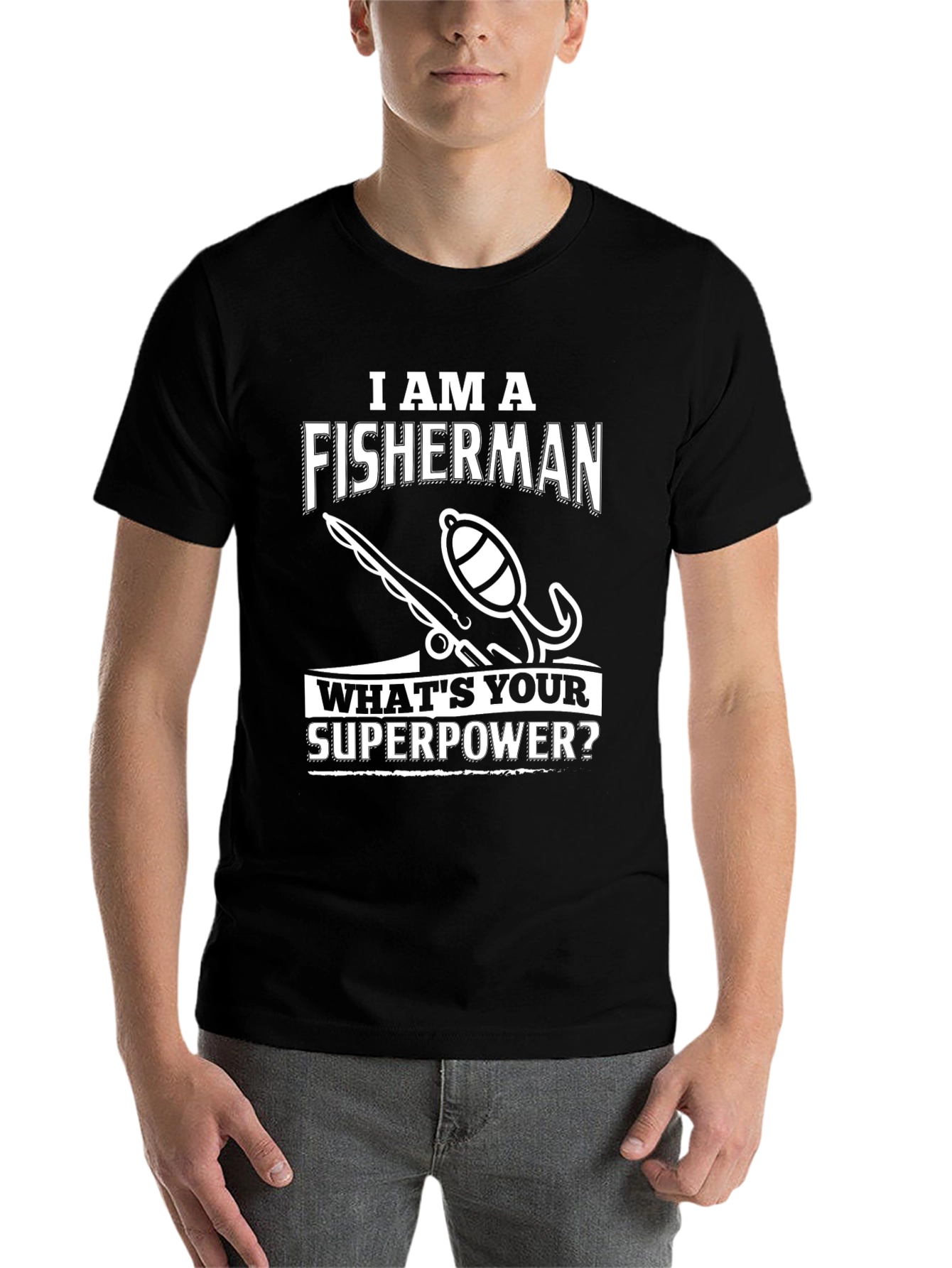 Black Fisherman Superpower T-Shirt - Humorous Angler Tee view 7