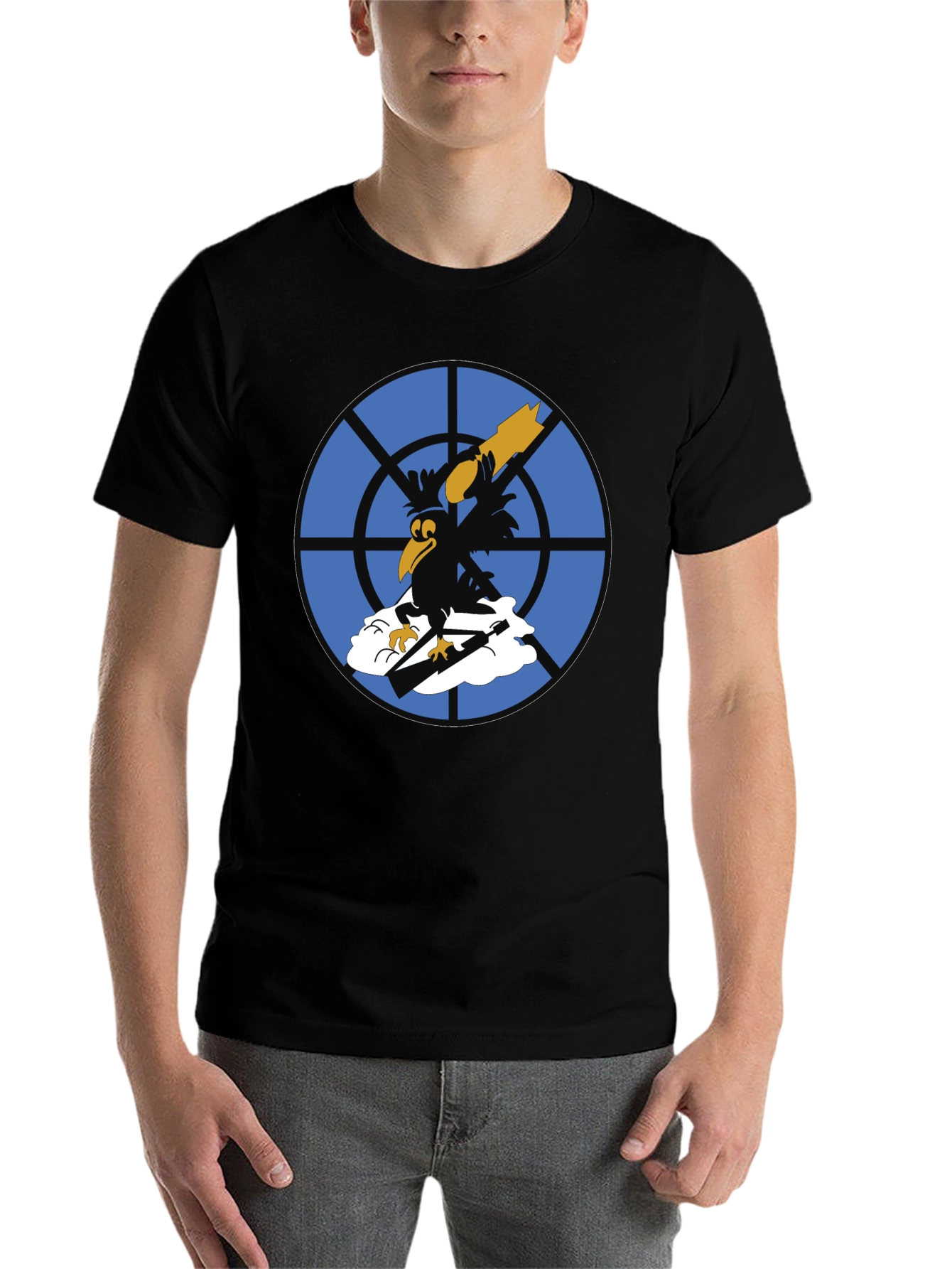 Black Cartoon Crow Graphic Tee - Black T-Shirt view 7