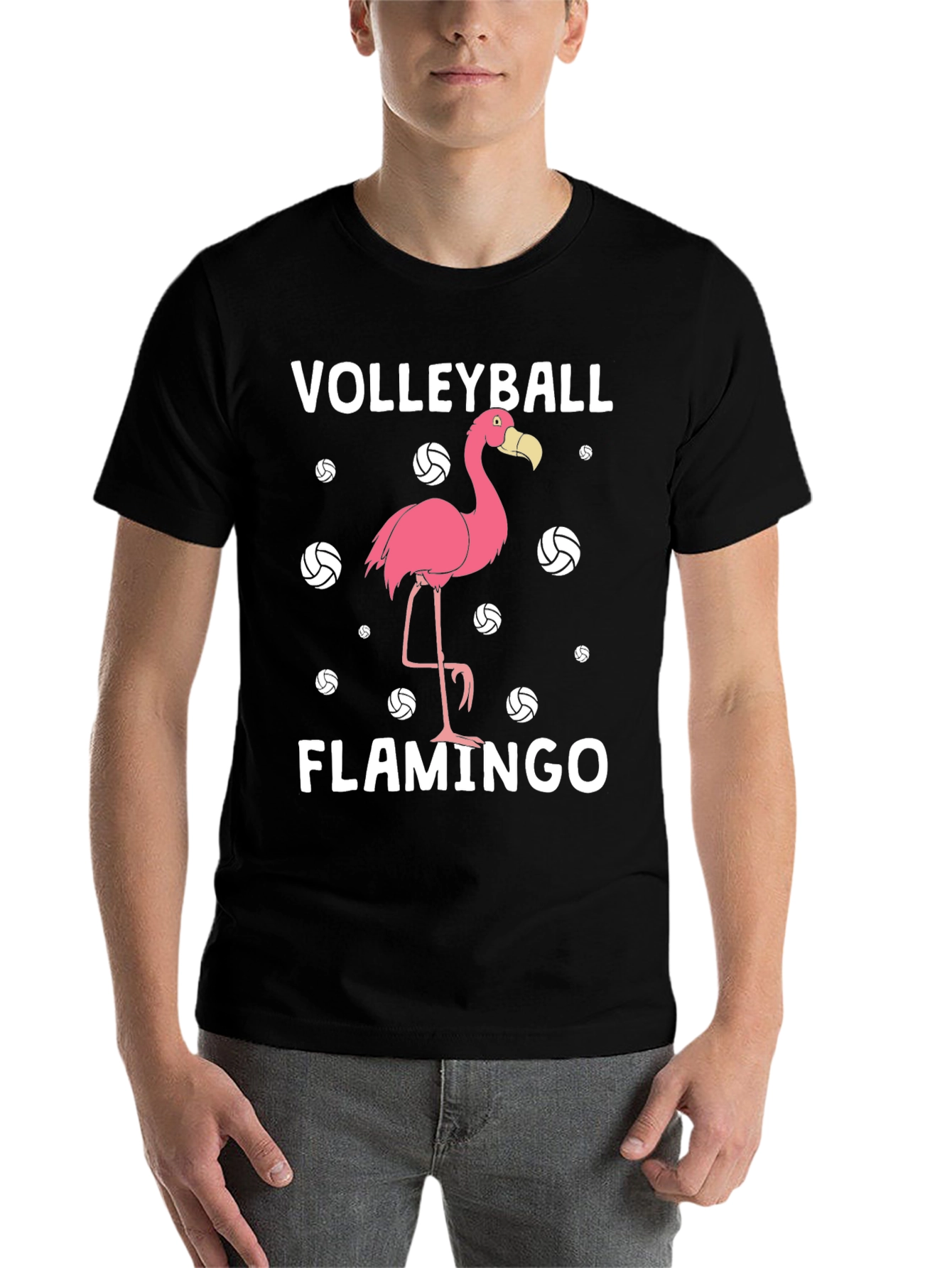 Black Volleyball Flamingo T-Shirt - Funny Graphic Tee view 7