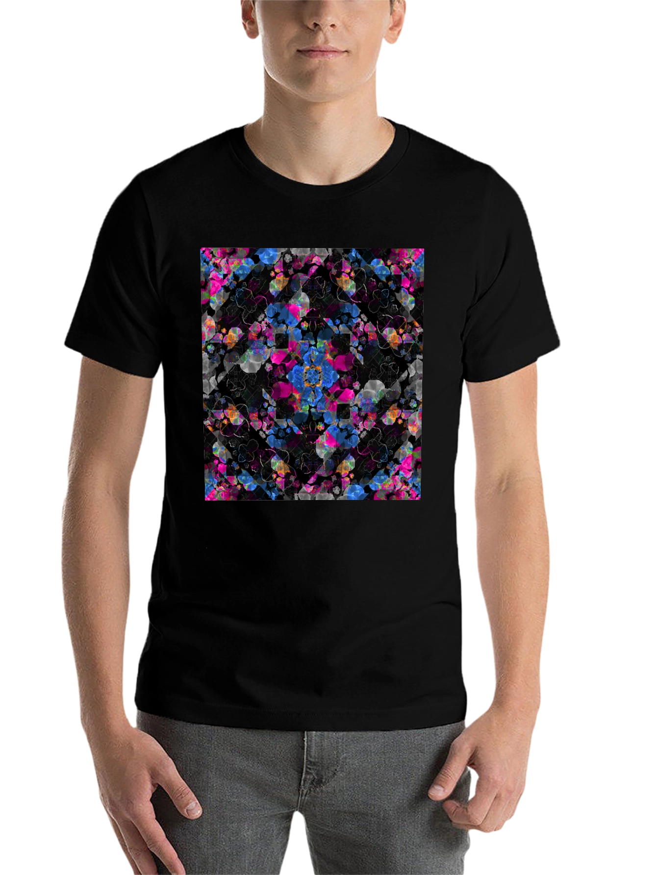 Black Abstract Floral T-Shirt - Modern Graphic Tee view 7