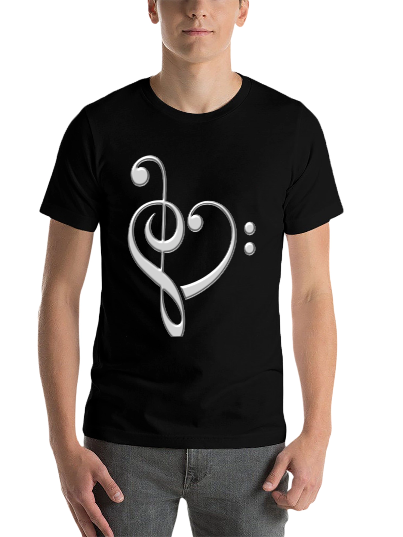 Black Musical Heart Graphic Tee - Black Cotton T-Shirt view 7