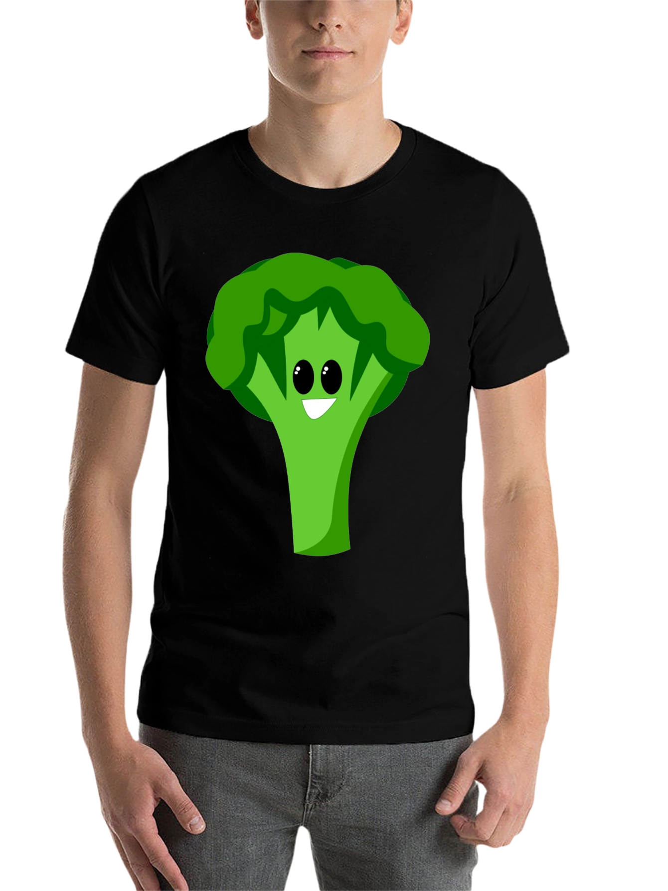Black Cartoon Broccoli Graphic Tee - Black Cotton Blend view 7