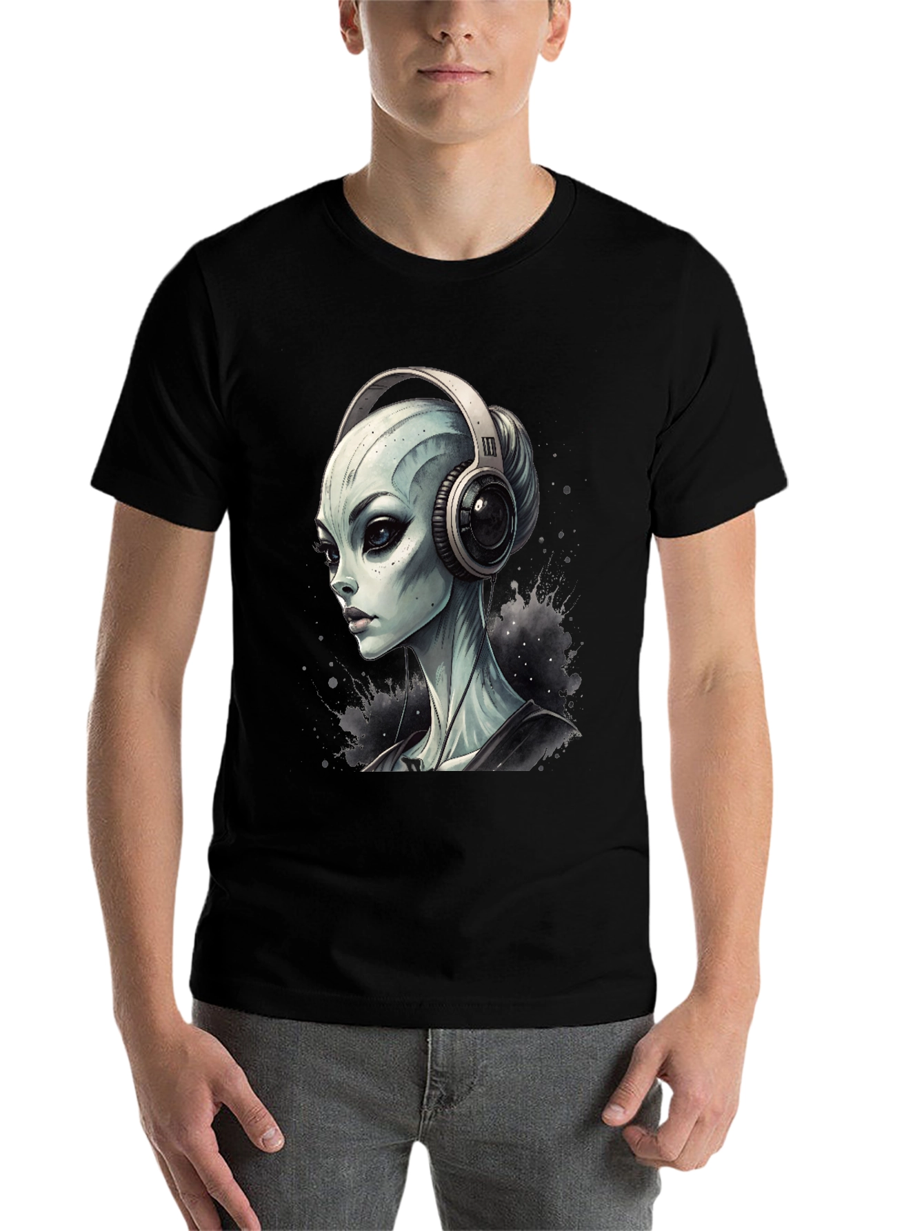 Black Alien DJ Black T-Shirt - Sci-Fi Music Lover Tee view 7