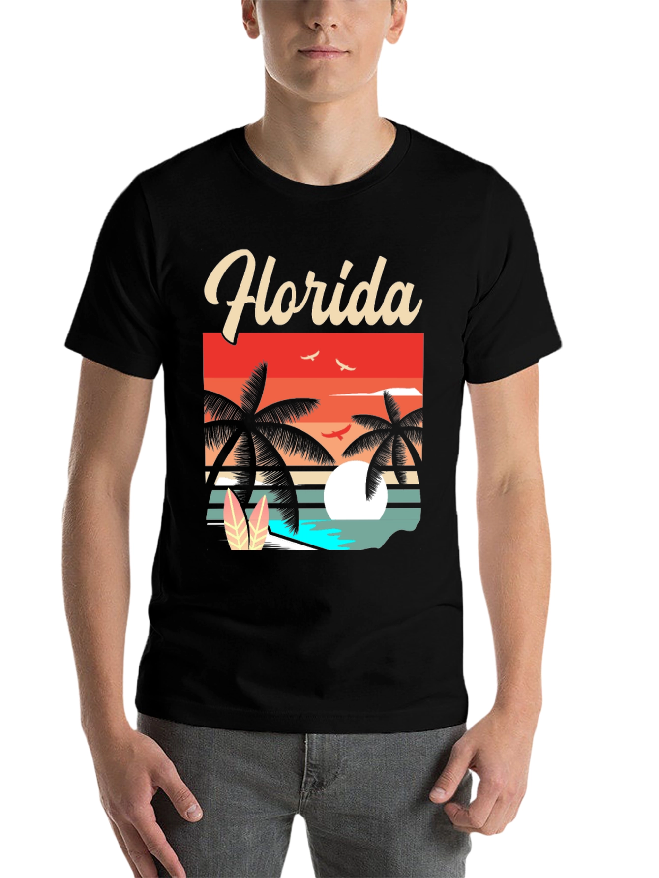 Black Florida Retro Sunset Palm T-Shirt view 7