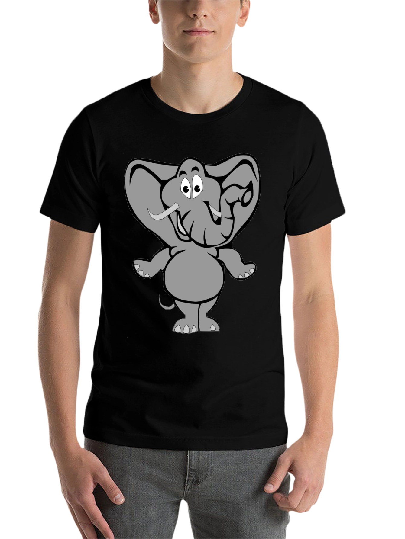 Black Elephant Cartoon Graphic Black T-Shirt view 7