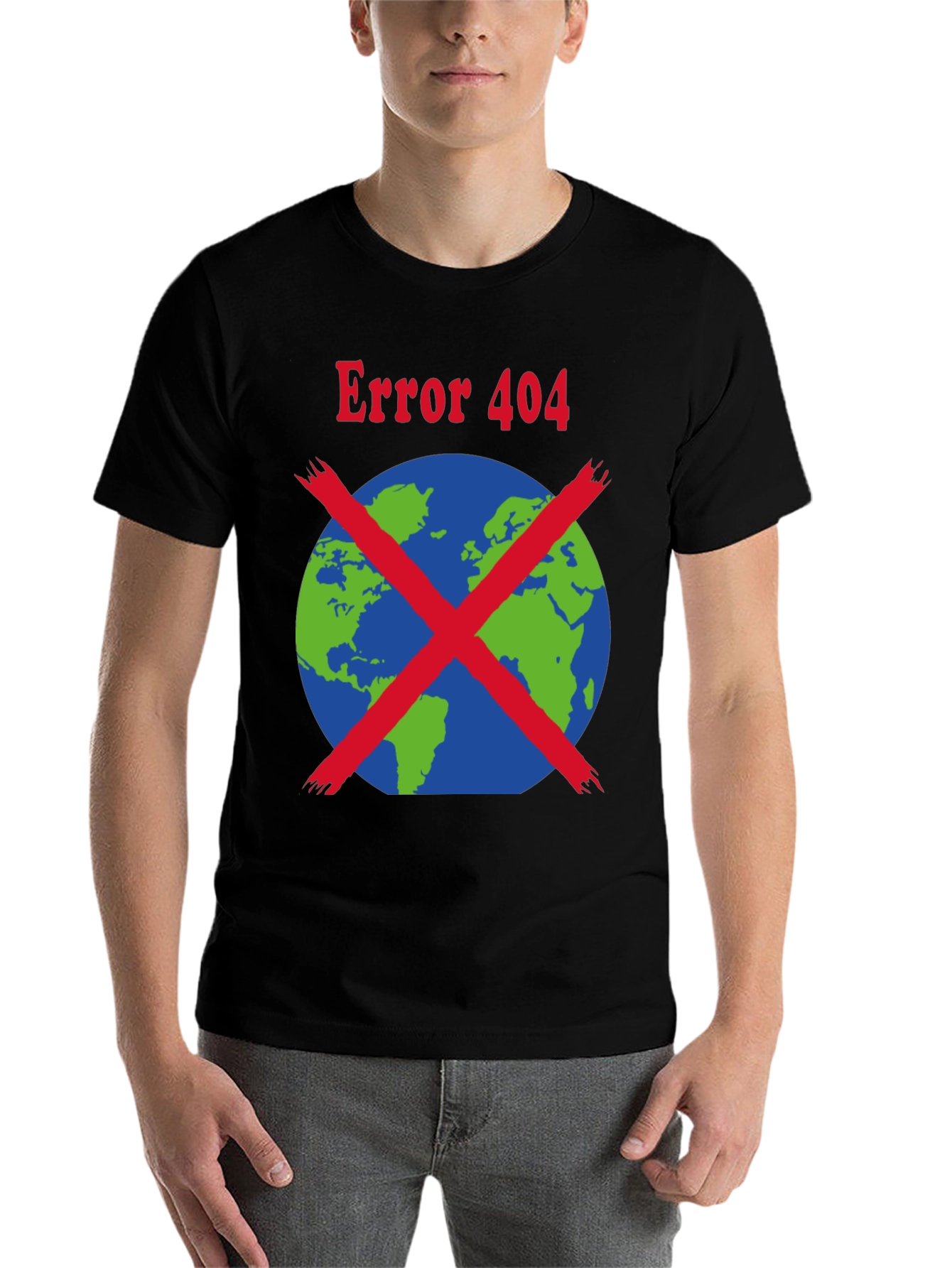 Black Error 404 Earth Graphic T-Shirt view 7
