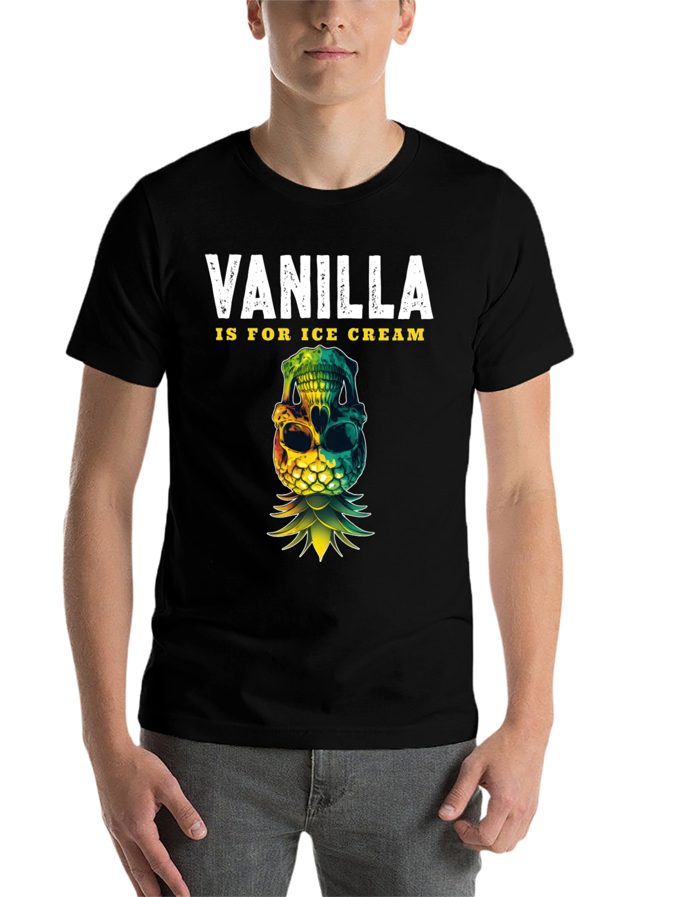 Black Vanilla Ice Cream Skull Pineapple T-Shirt view 7