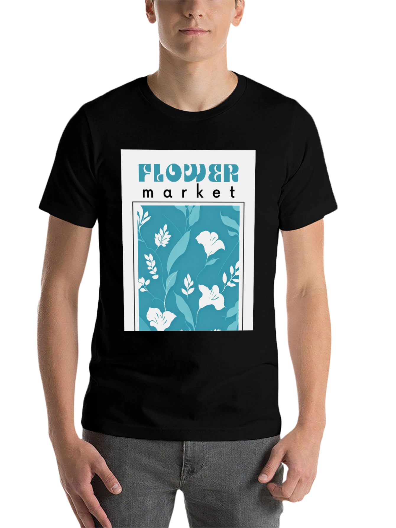 Black Flower Market Graphic Tee - Stylish Floral Print view 7