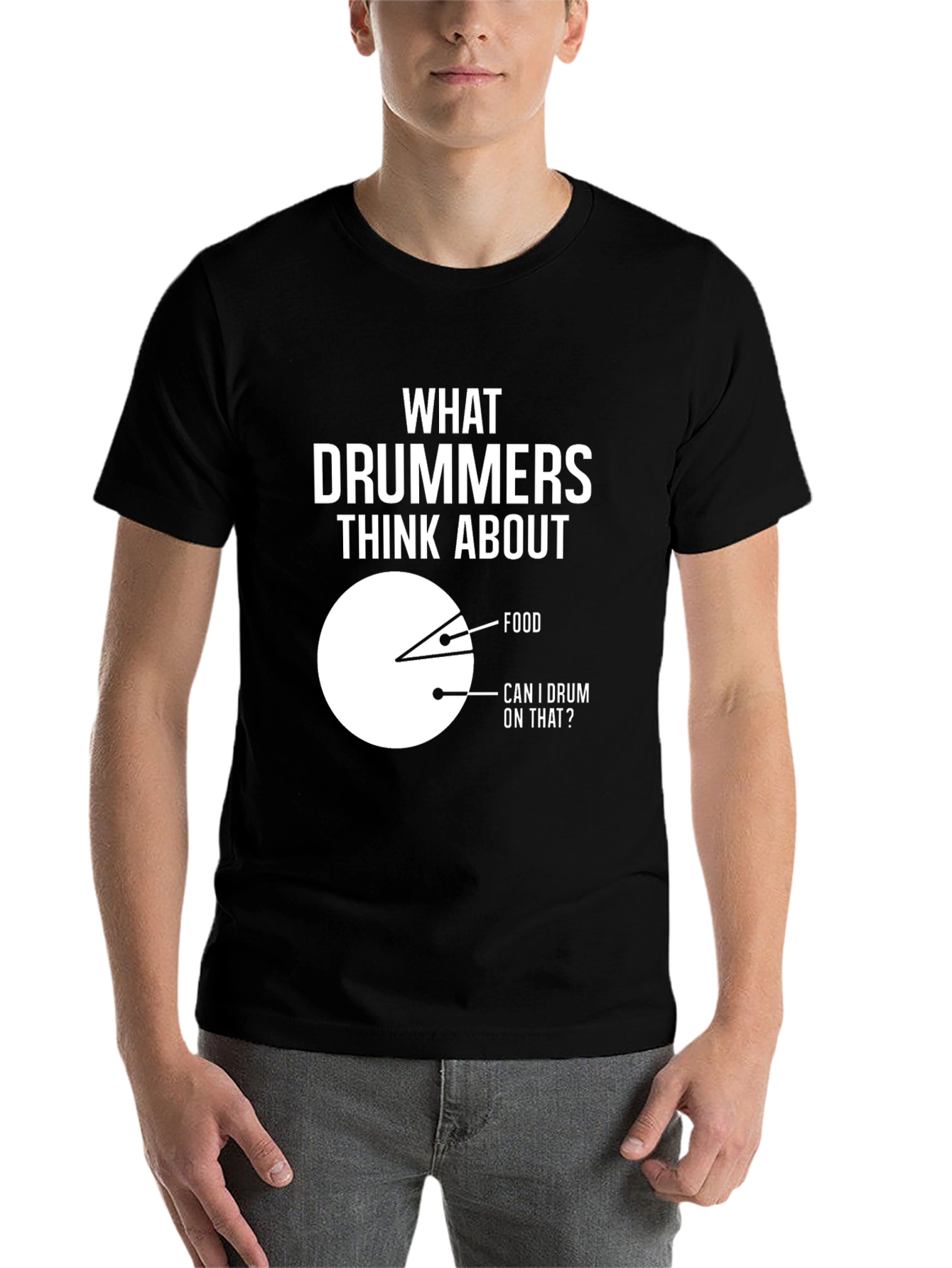 Black Drummer Humor T-Shirt: Food & Drumming Pie Chart view 7