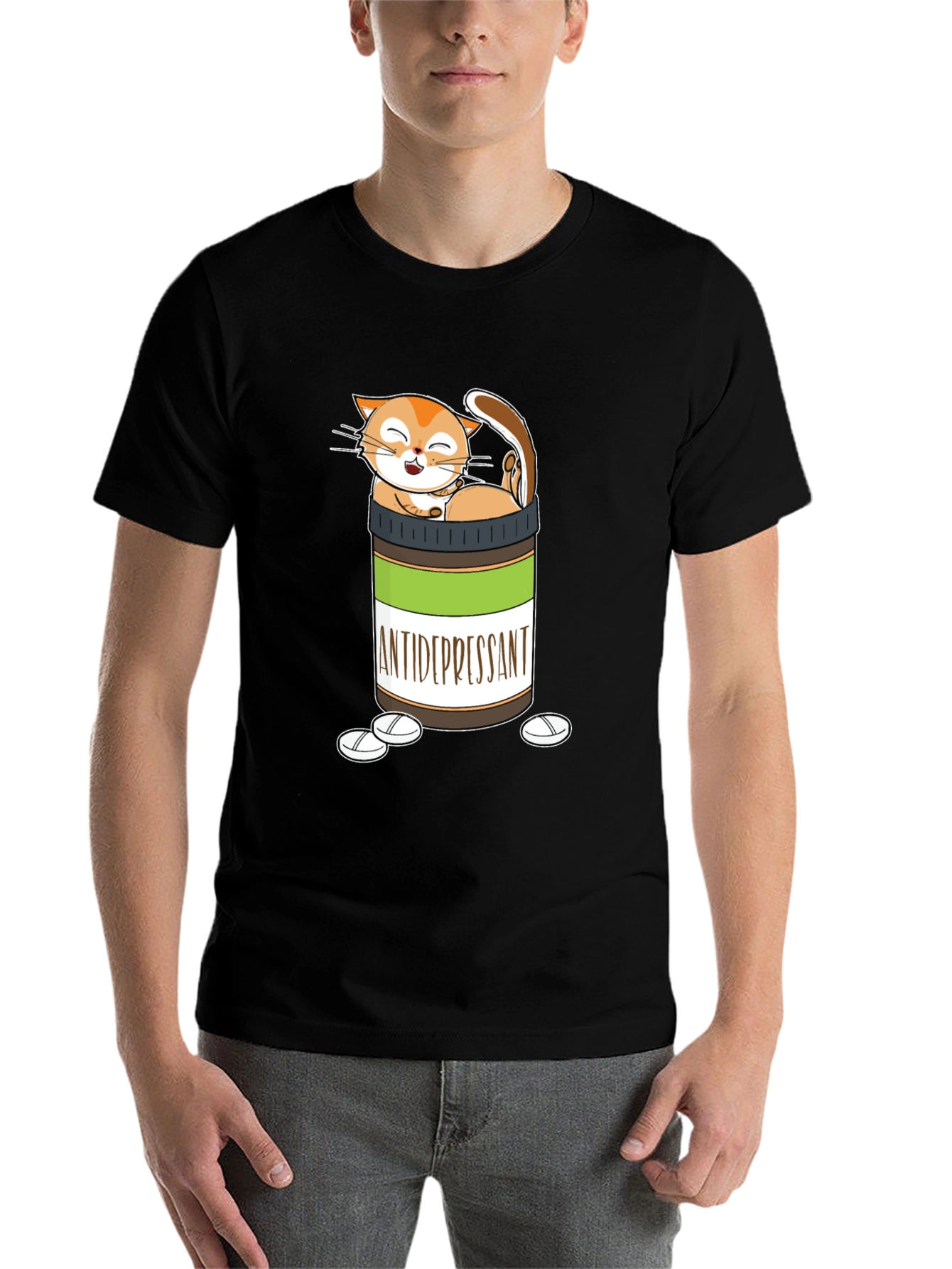 Black Funny Cat Antidepressant T-Shirt view 7