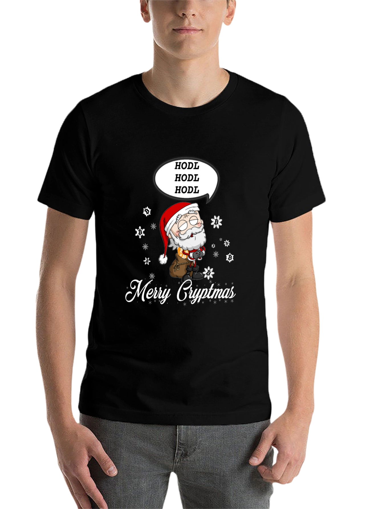 Black Merry Cryptmas HODL Santa Tee view 7