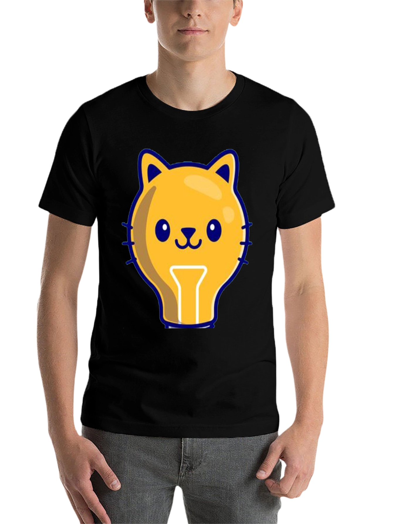 Black Cute Cat Light Bulb Graphic Tee - Black view 7