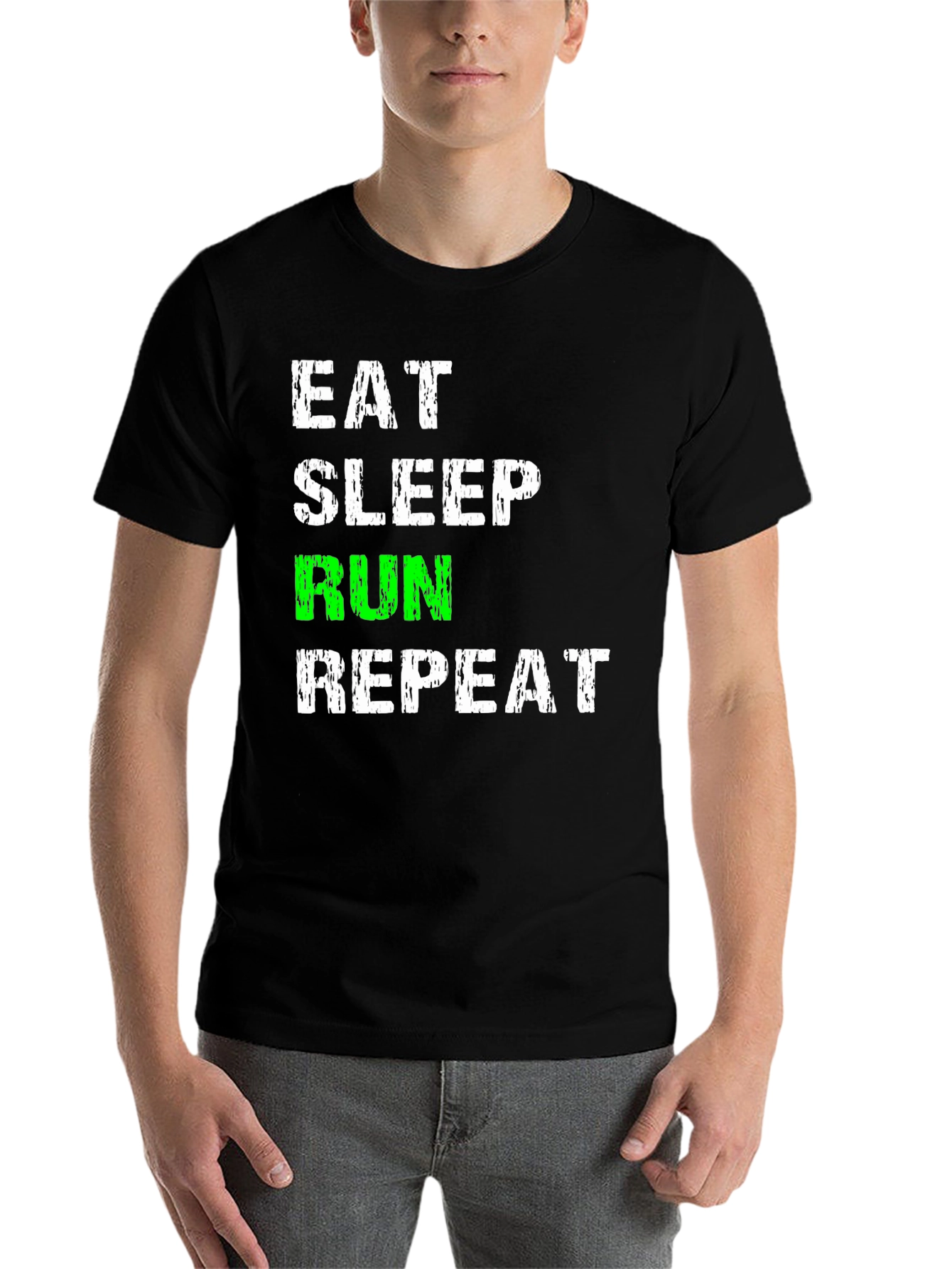 Black Eat Sleep Run Repeat Black Graphic Tee view 7