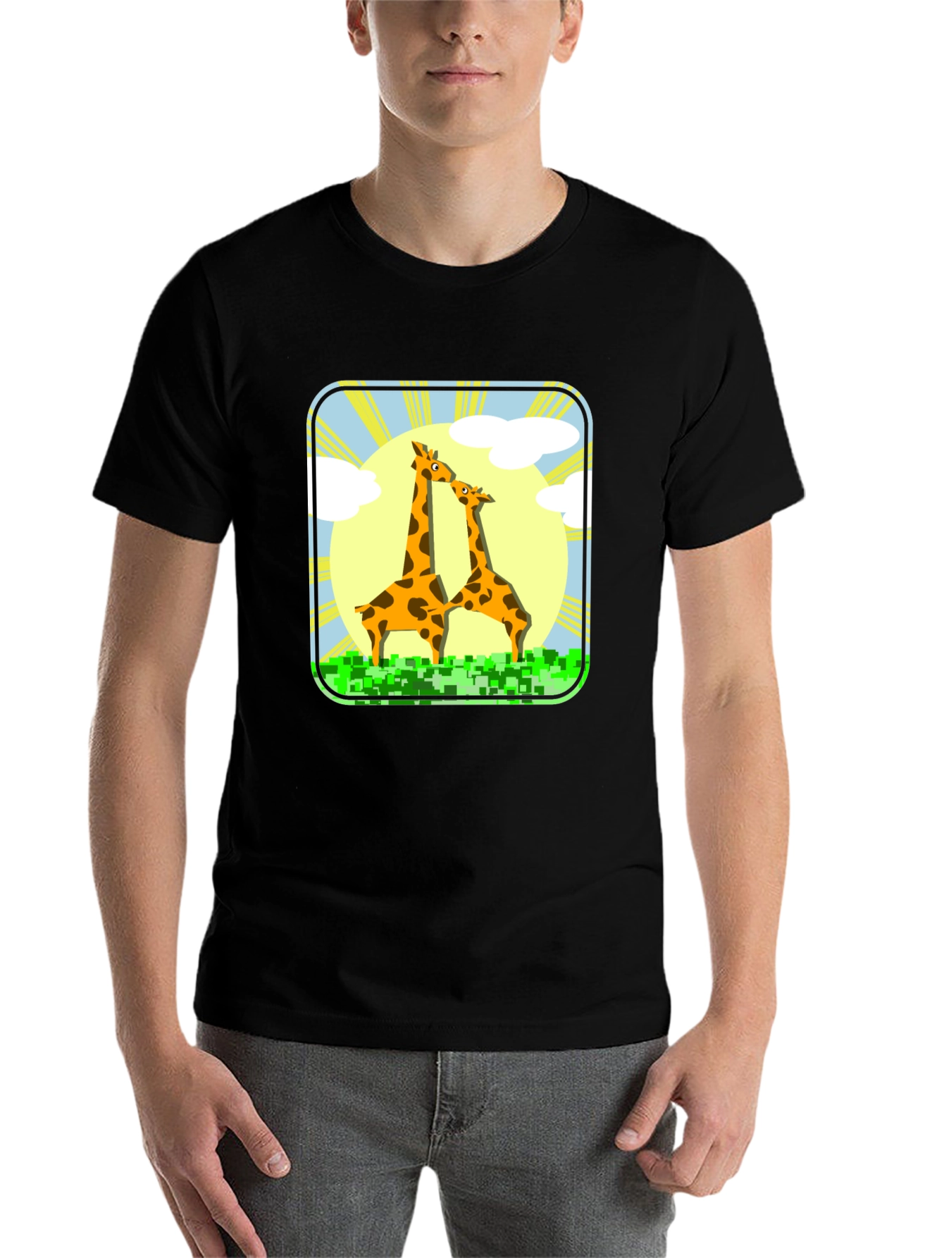 Black Giraffe Graphic Tee - Black Cotton T-Shirt view 7